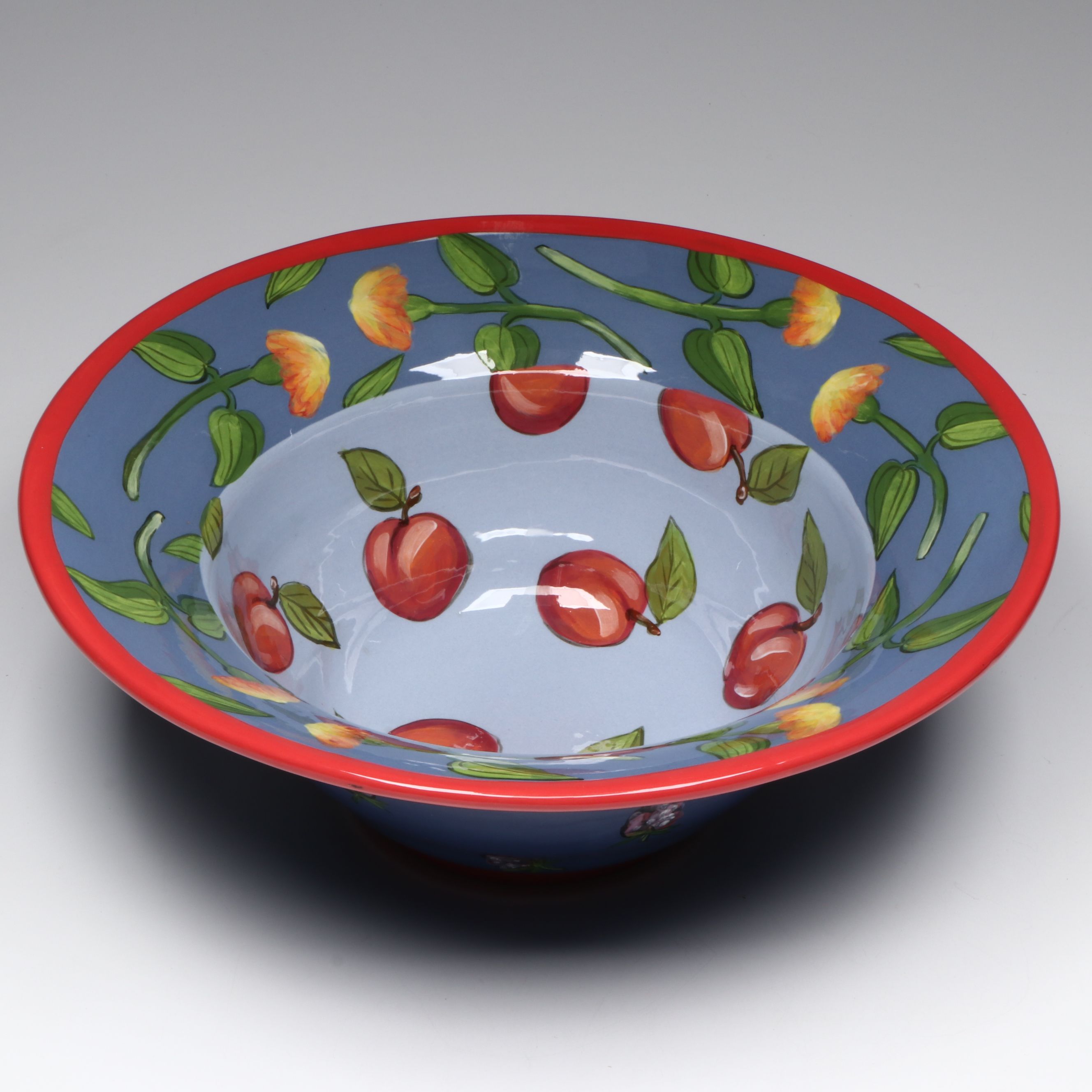 Droll Designs Hand-Painted Vegetable and Fruit Motif Serving Bowls