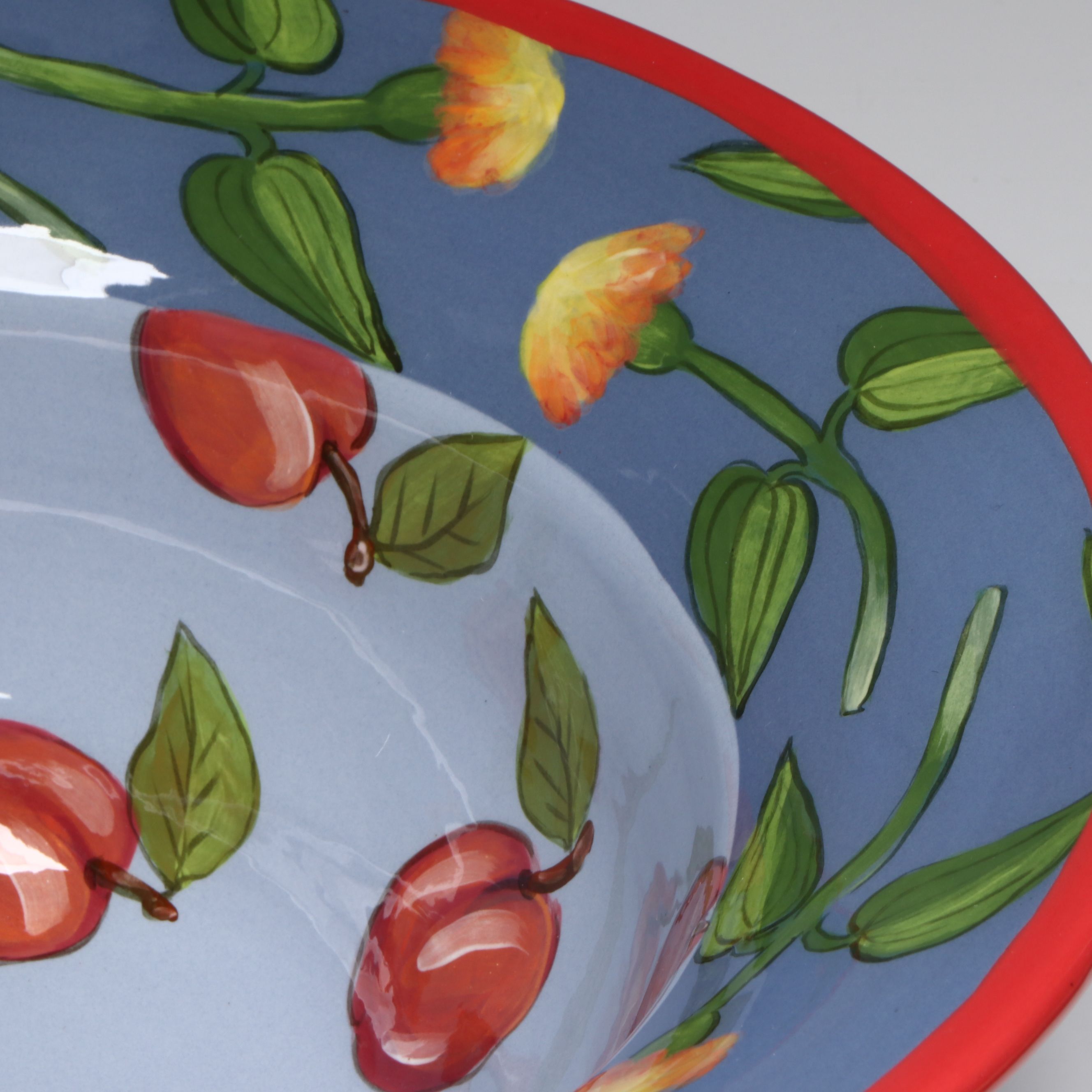 Droll Designs Hand-Painted Vegetable and Fruit Motif Serving Bowls