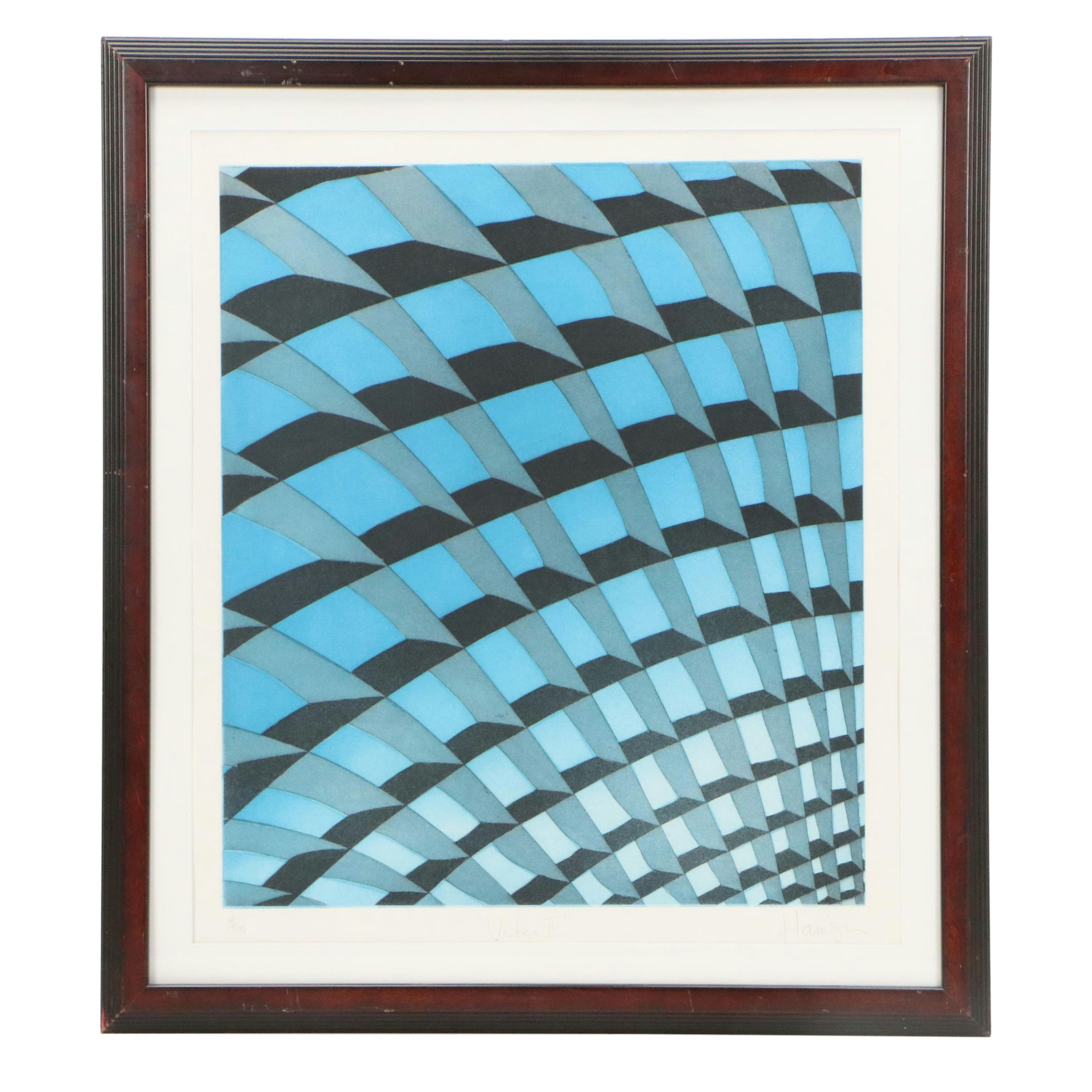 Michael Harrison Op Art Etching with Aquatint "Vertigo II," 1991