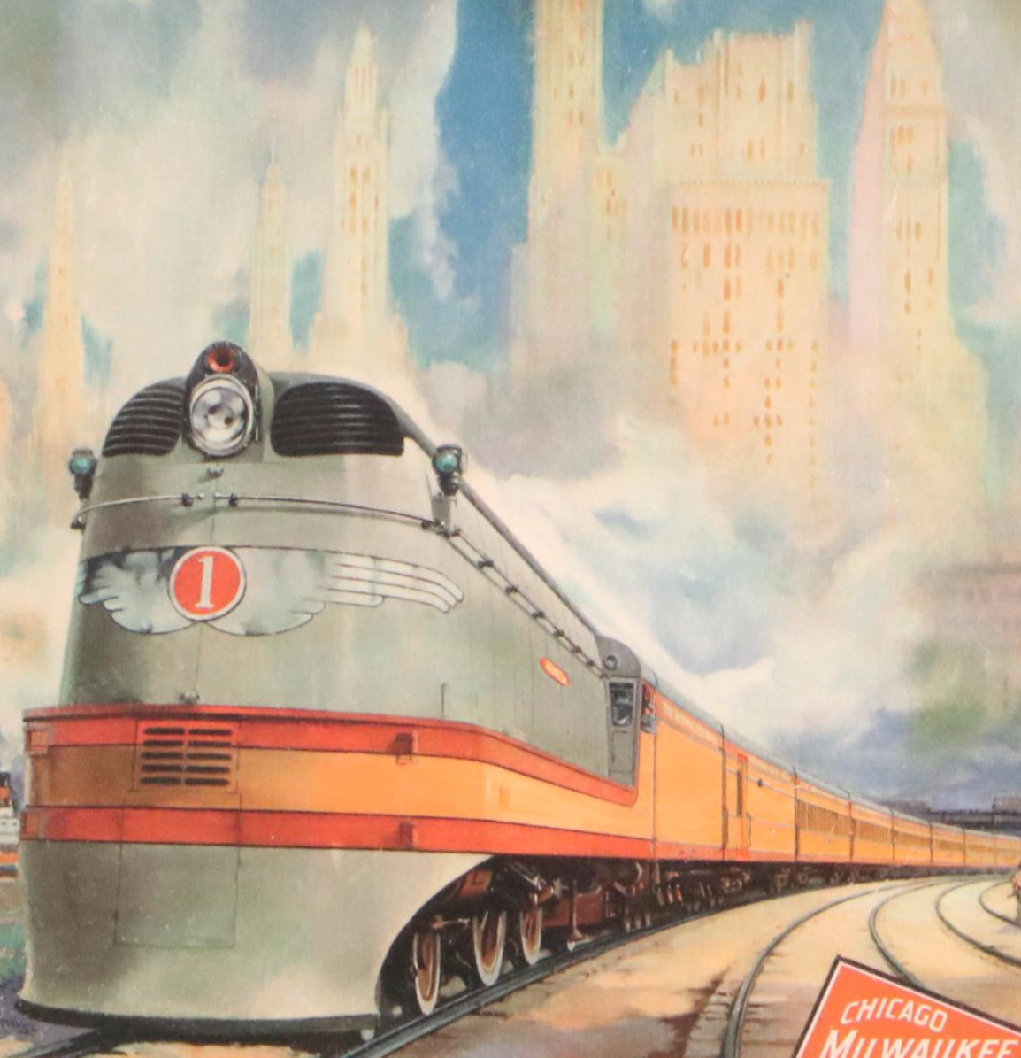 Offset Lithograph Train Advertisement "Hiawatha, First of the Speedliners"
