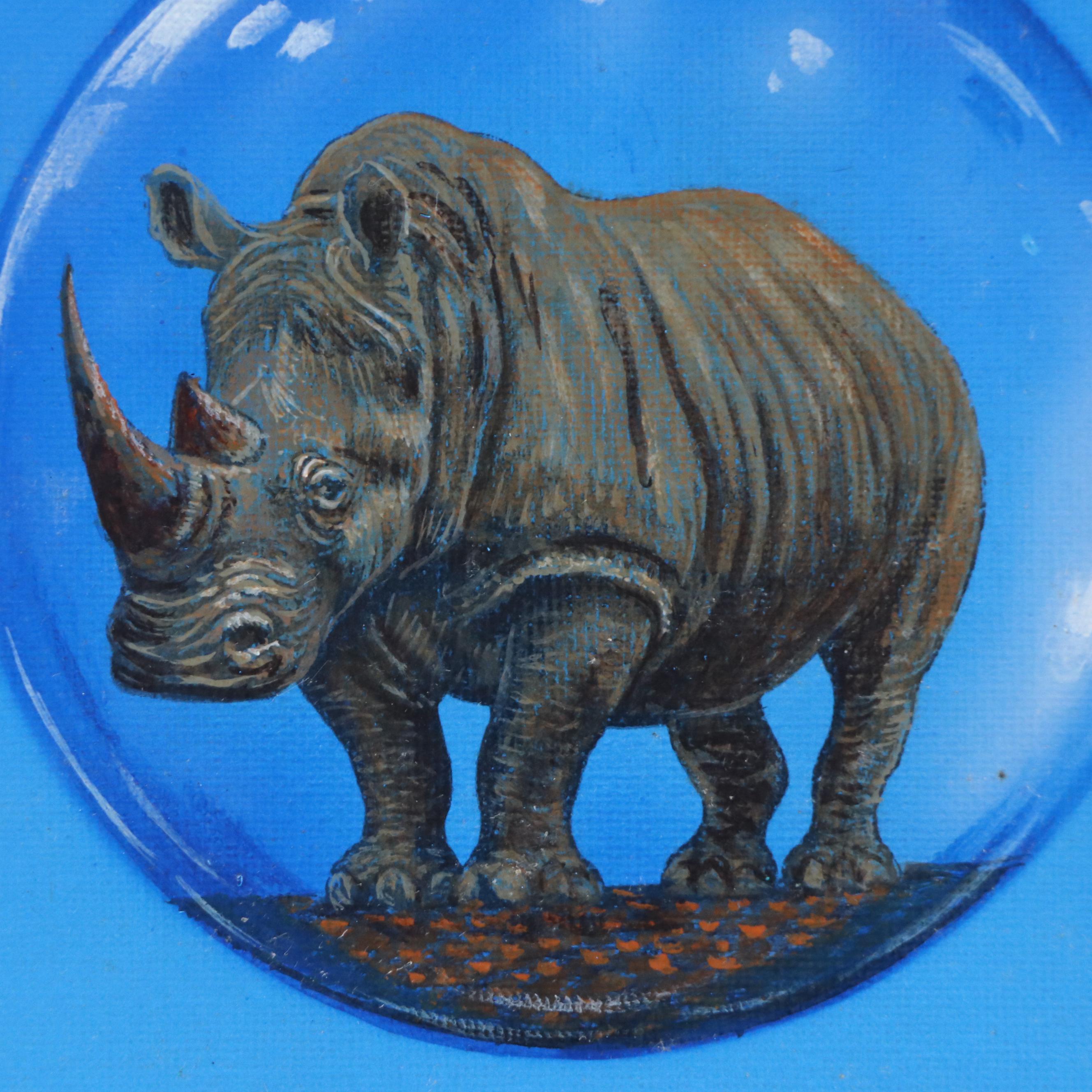 Ricardo Maya Surrealist Acrylic Painting with Rhinoceros, 21st Century