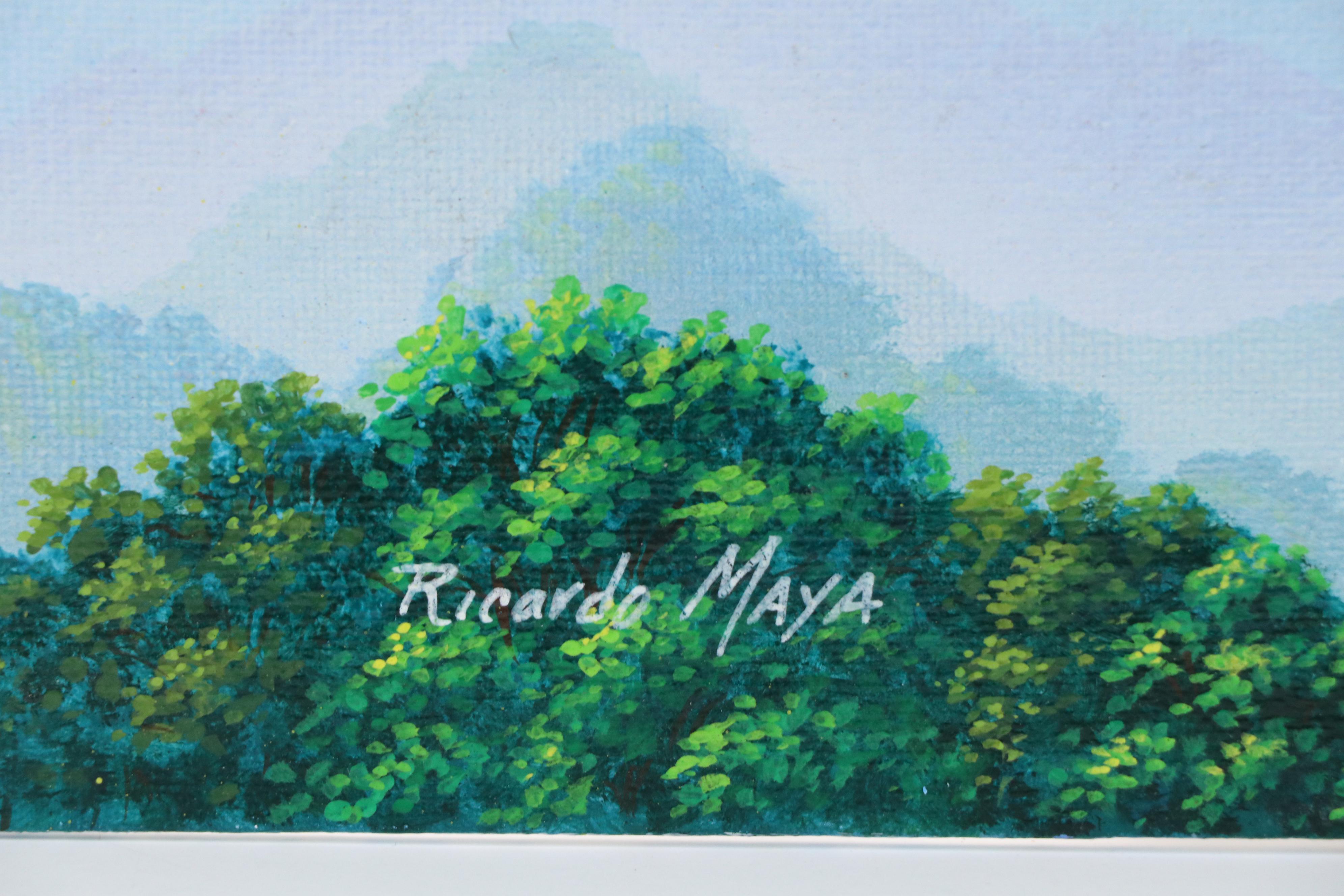 Ricardo Maya Surrealist Acrylic Painting with Rhinoceros, 21st Century