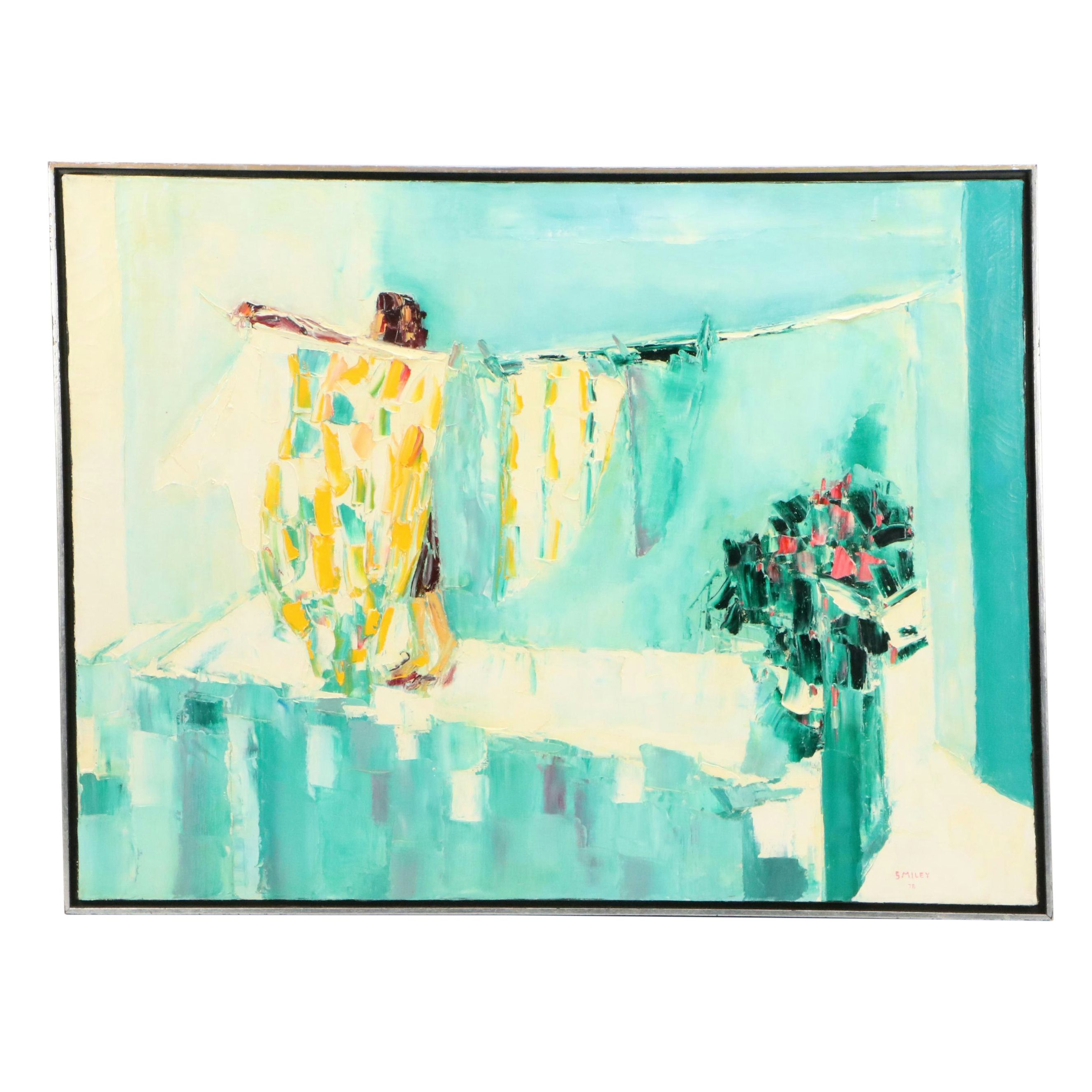 Sidney Smiley Oil Painting "Laundry Day, Rome," 1978