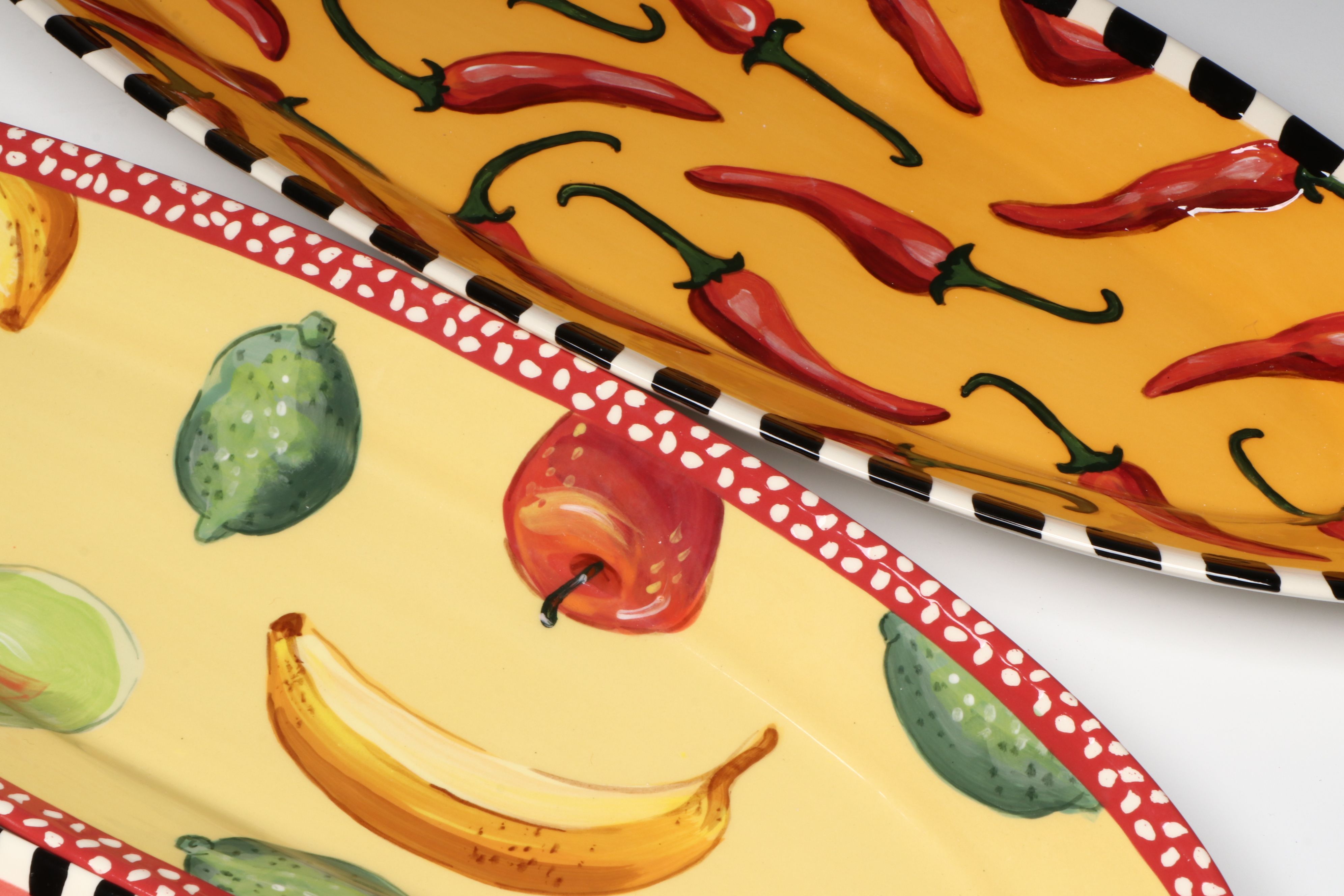 Droll Designs Hand-Painted Vegetable and Fruit Motif Oval Serving Platters