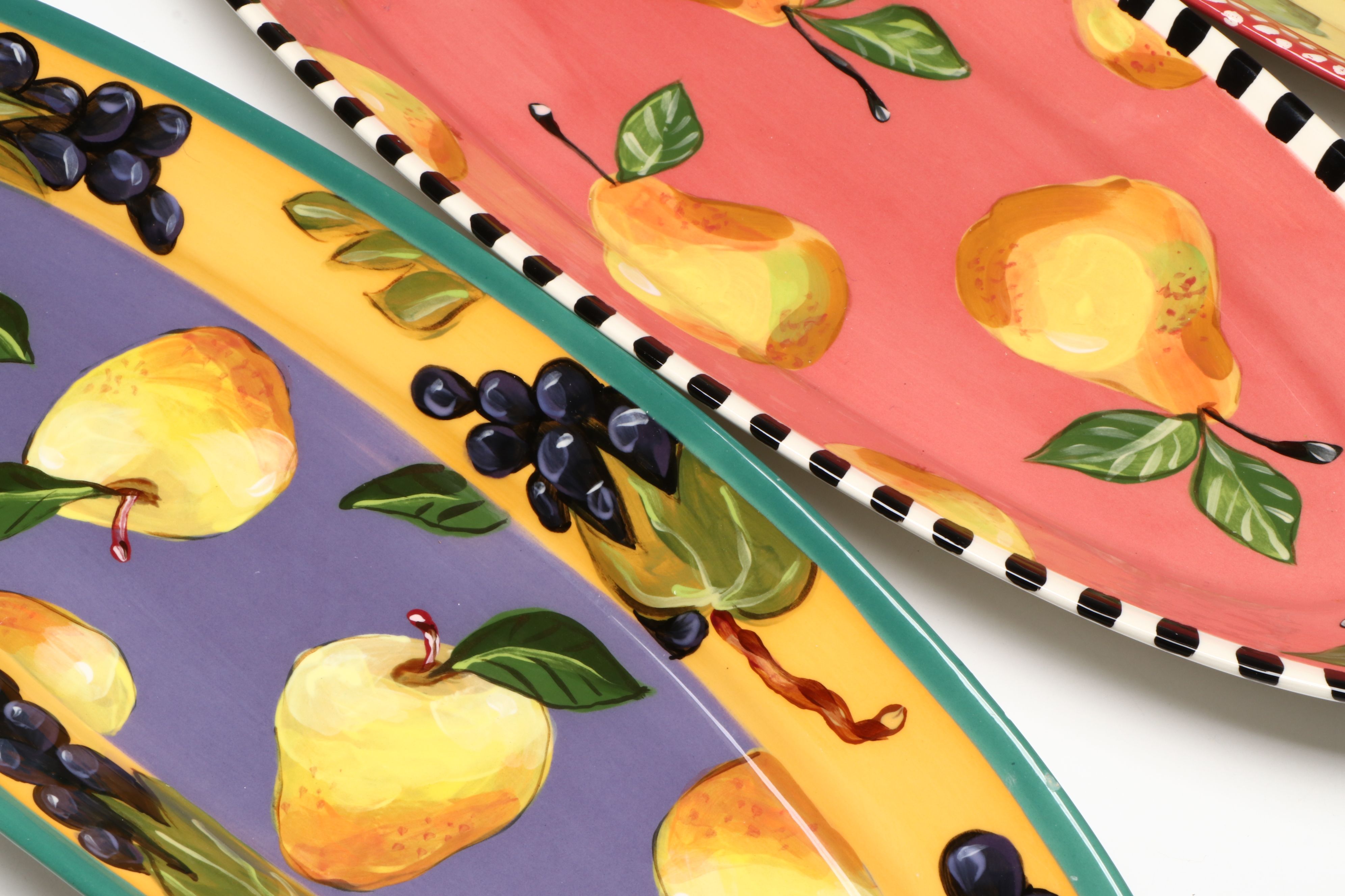 Droll Designs Hand-Painted Vegetable and Fruit Motif Oval Serving Platters