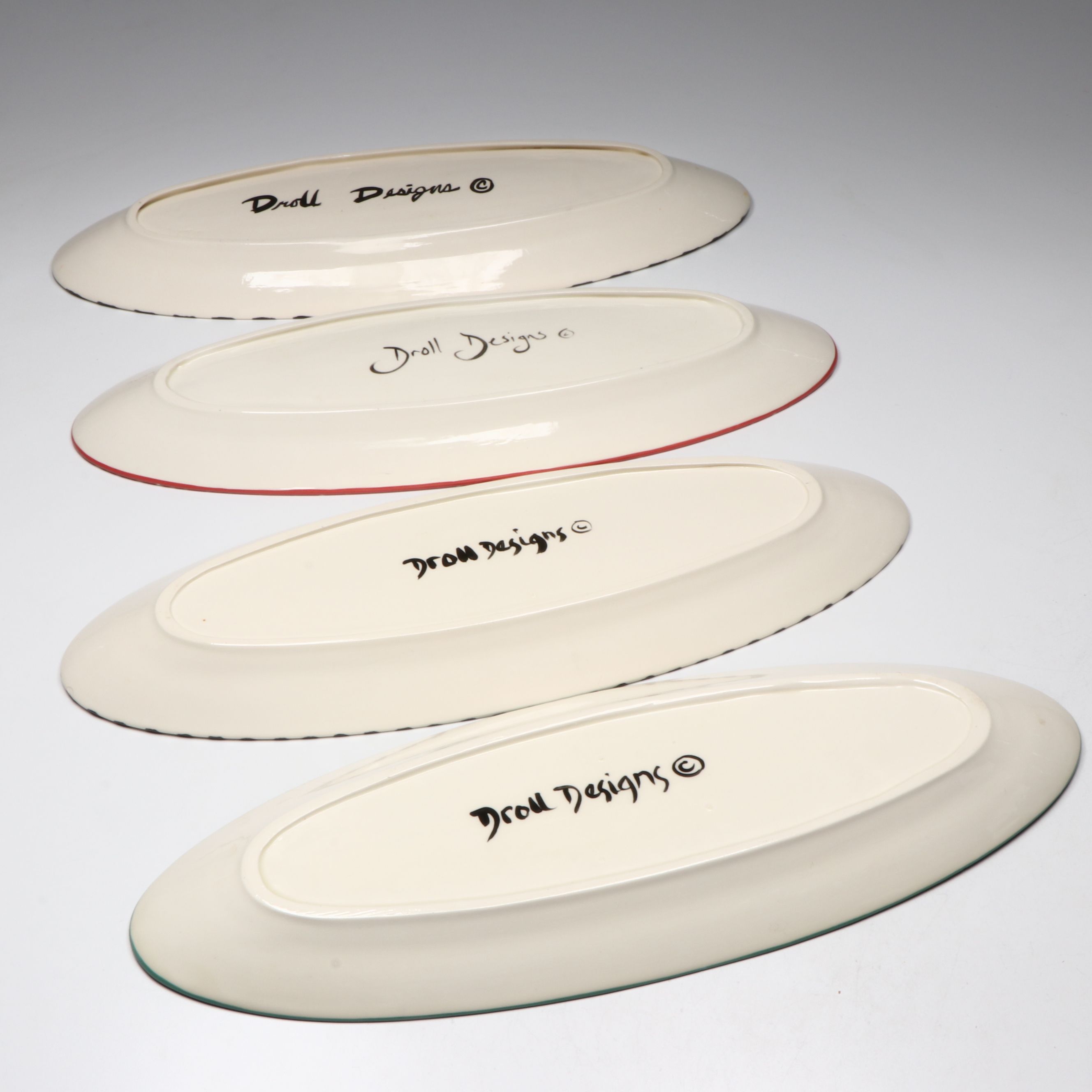 Droll Designs Hand-Painted Vegetable and Fruit Motif Oval Serving Platters