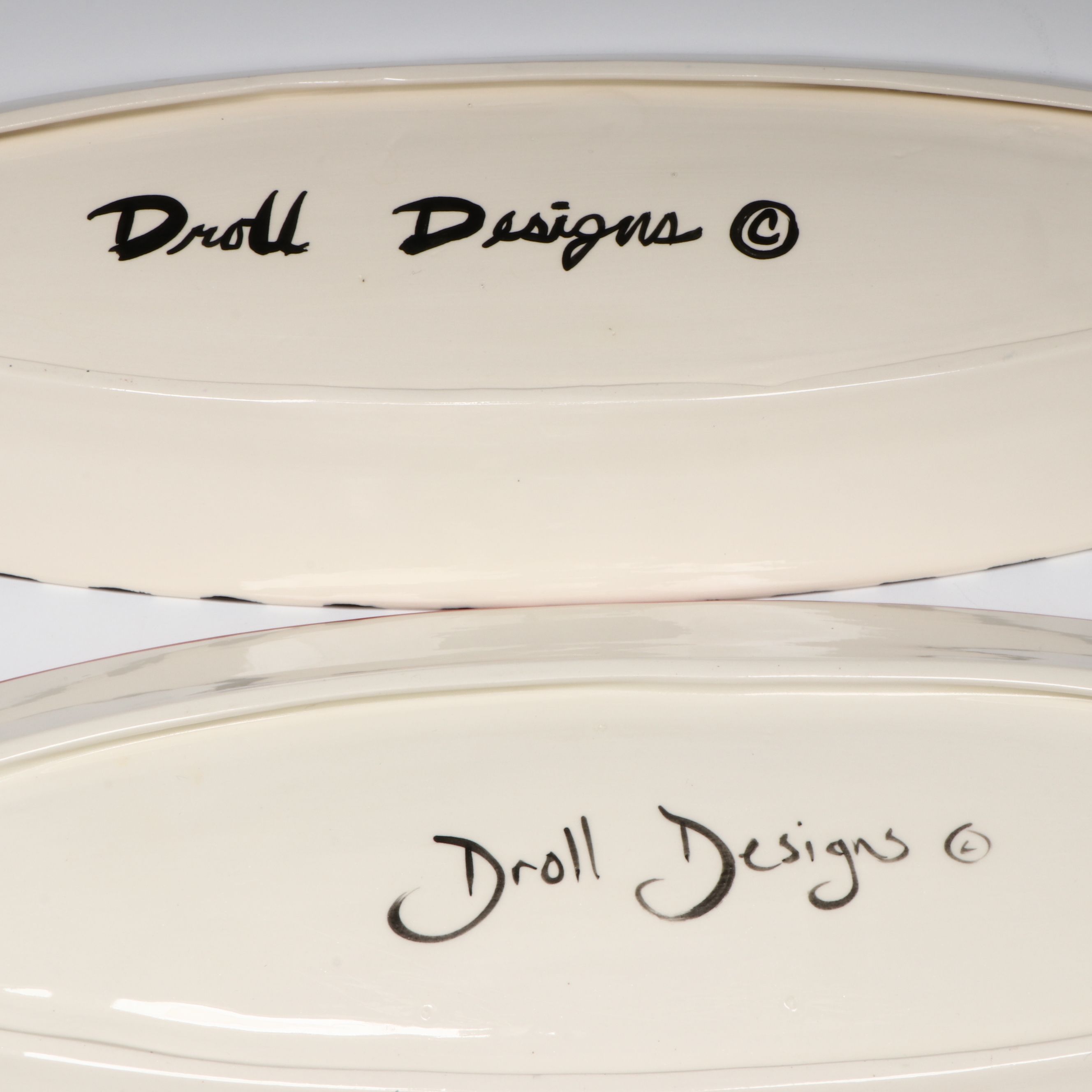 Droll Designs Hand-Painted Vegetable and Fruit Motif Oval Serving Platters