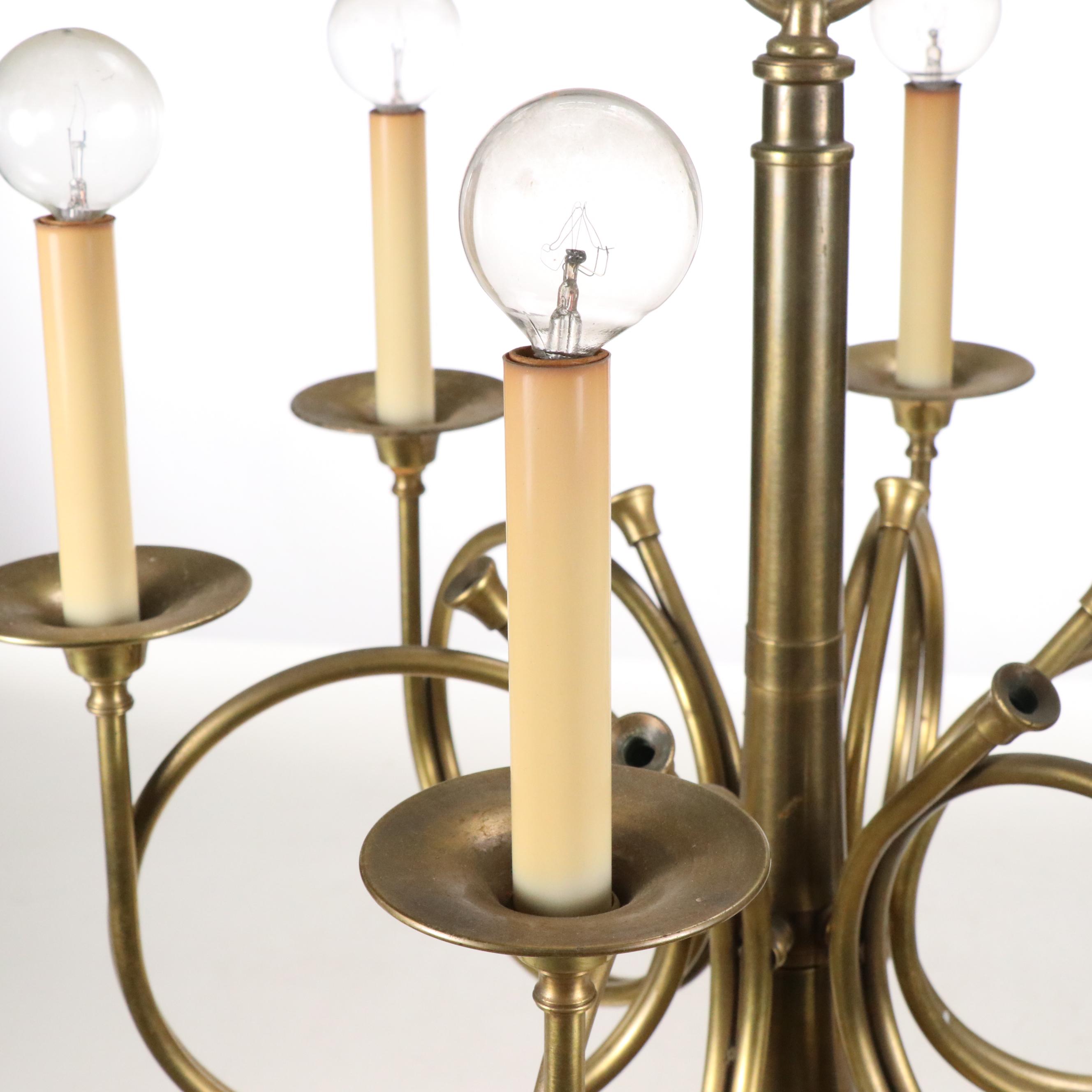 French Hunting Horn Brass Chandelier