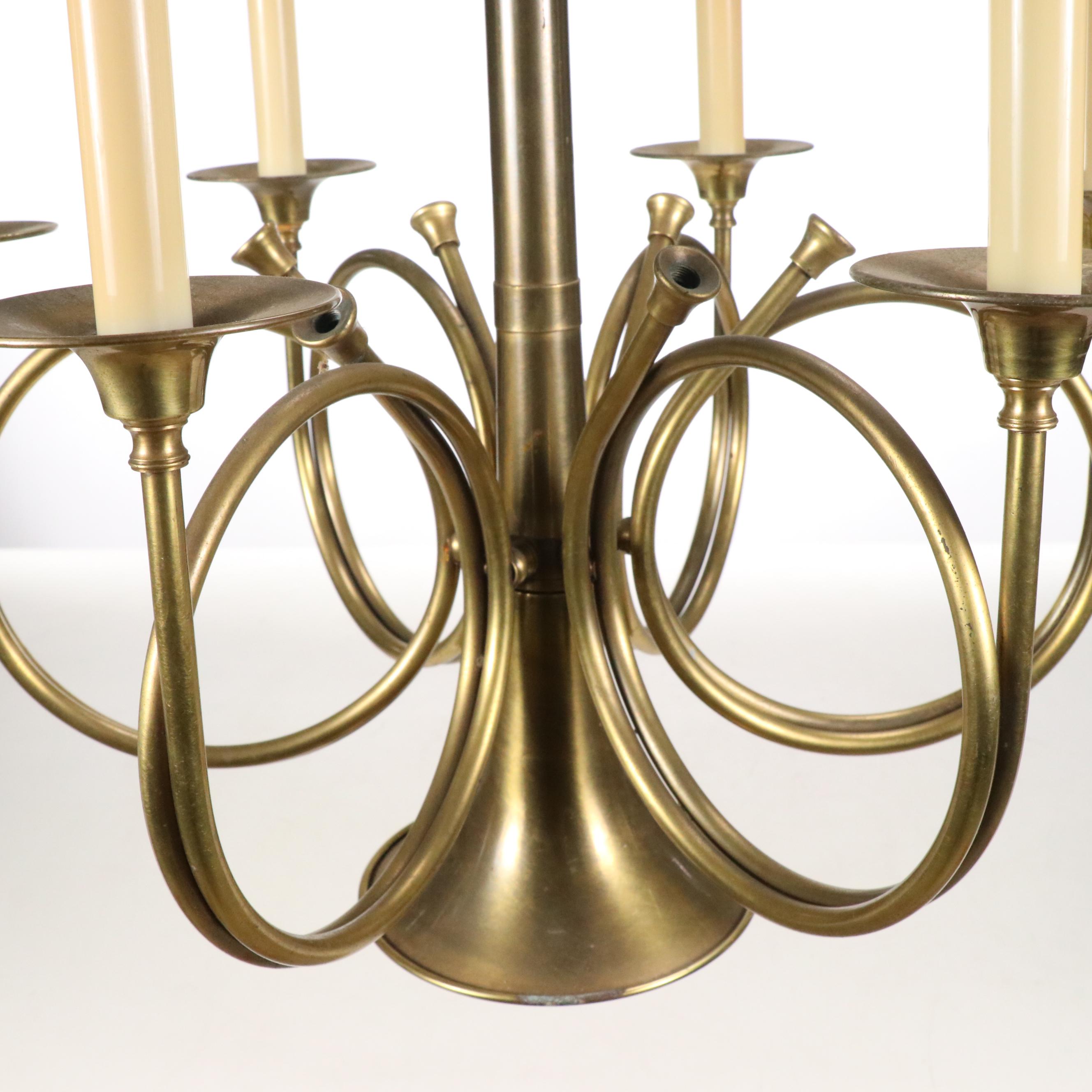 French Hunting Horn Brass Chandelier