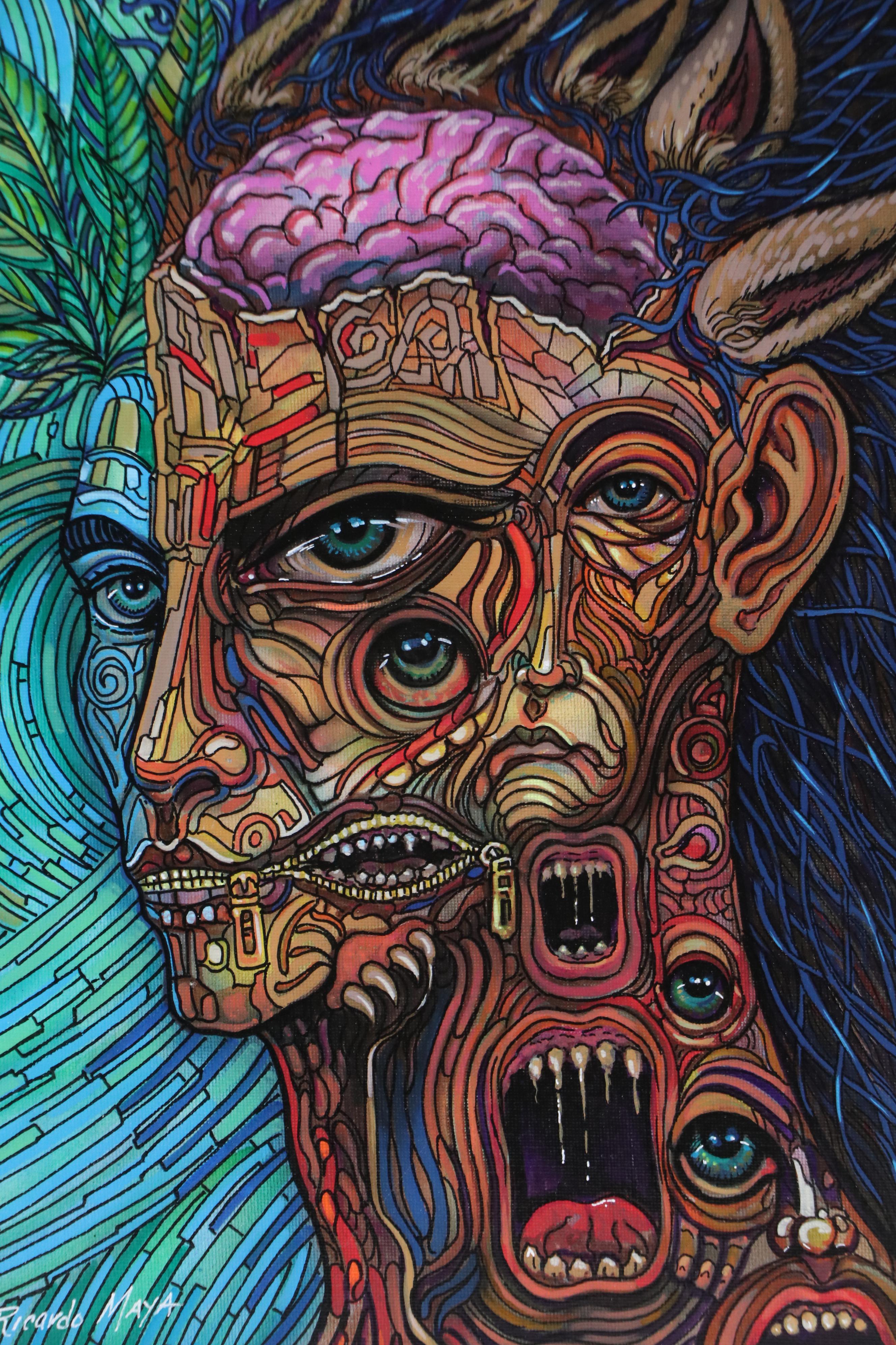 Ricardo Maya Stylized Acrylic Portrait, 21st Century