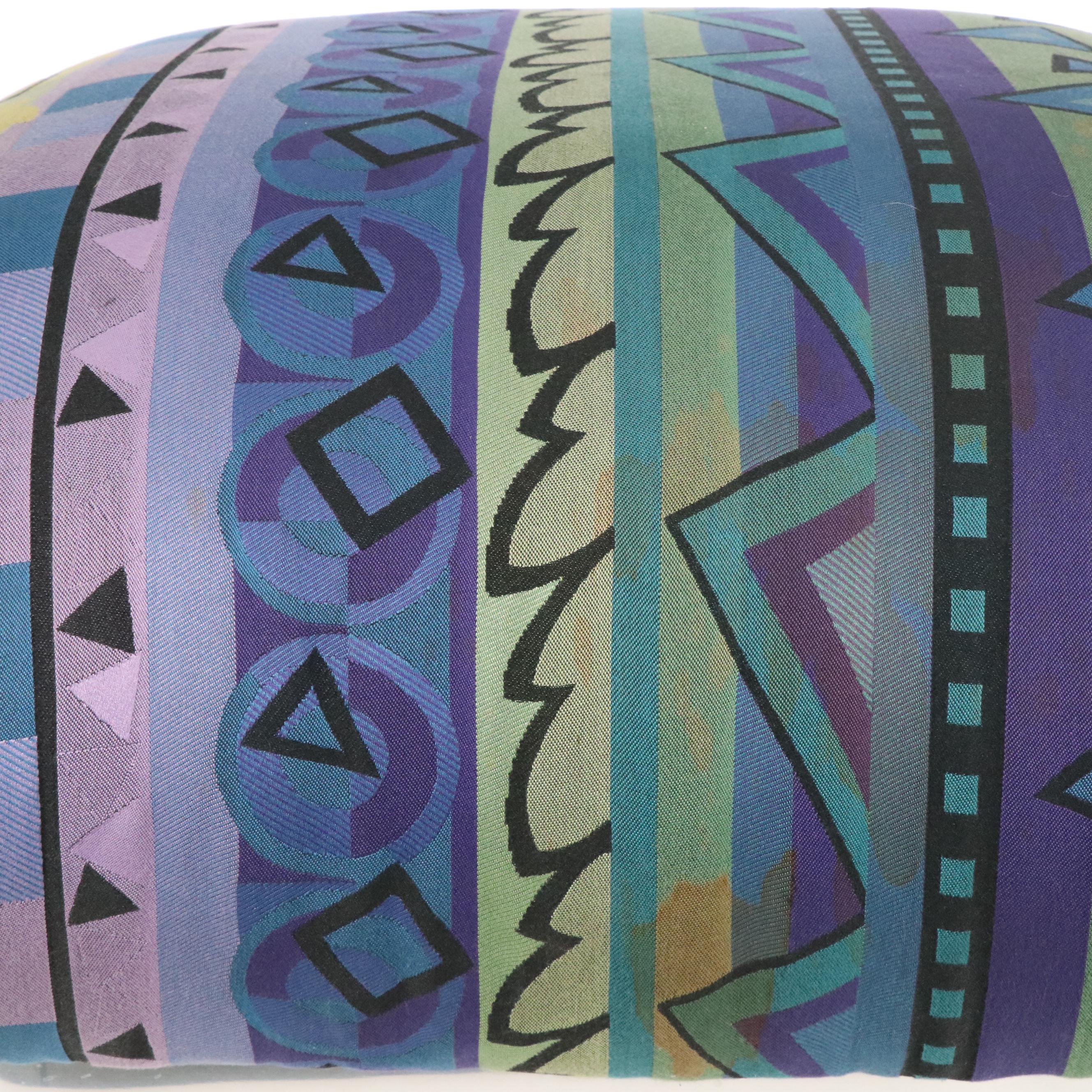 Vintage Geometric Cotton Ottoman with Mirrored Metal Base