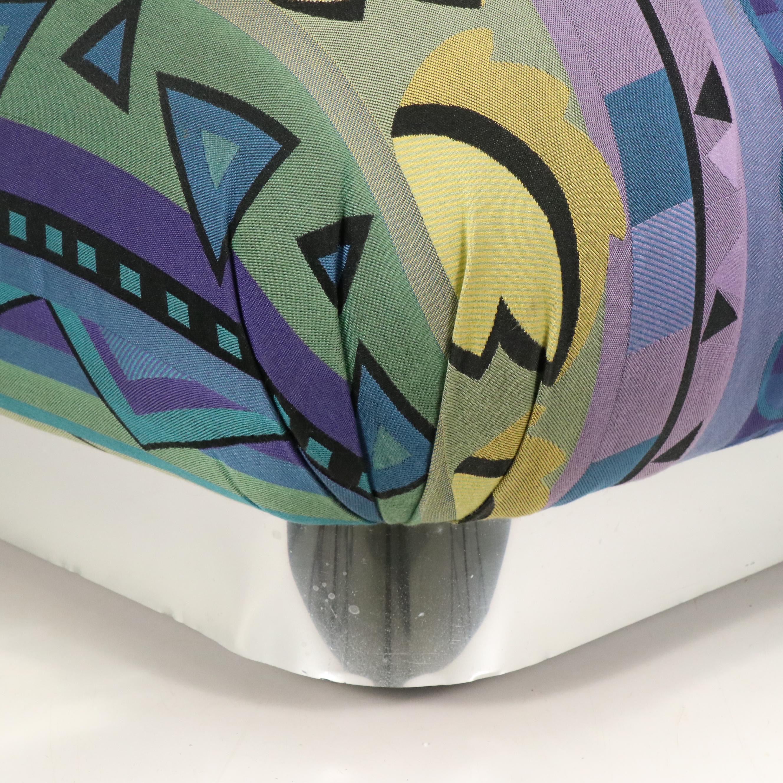 Vintage Geometric Cotton Ottoman with Mirrored Metal Base