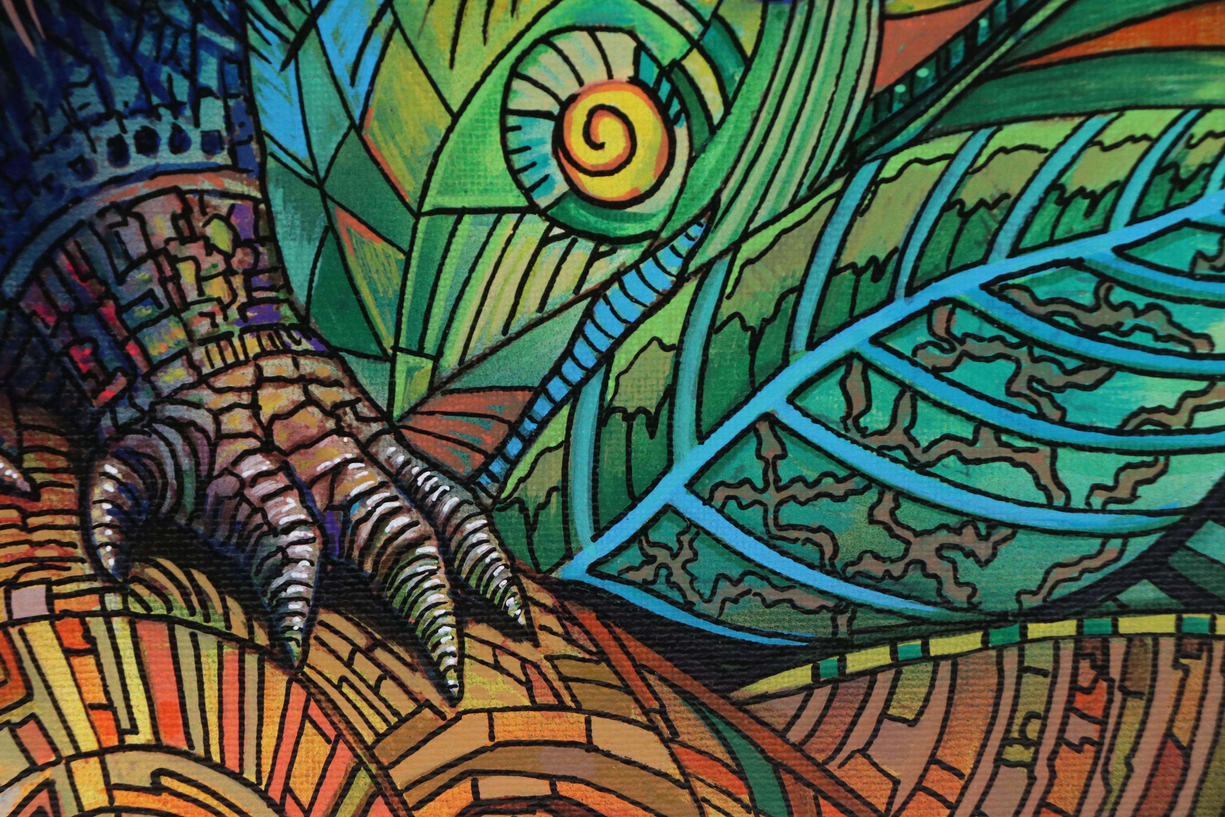 Ricardo Maya Stylized Acrylic Painting of Armadillo, 21st Century