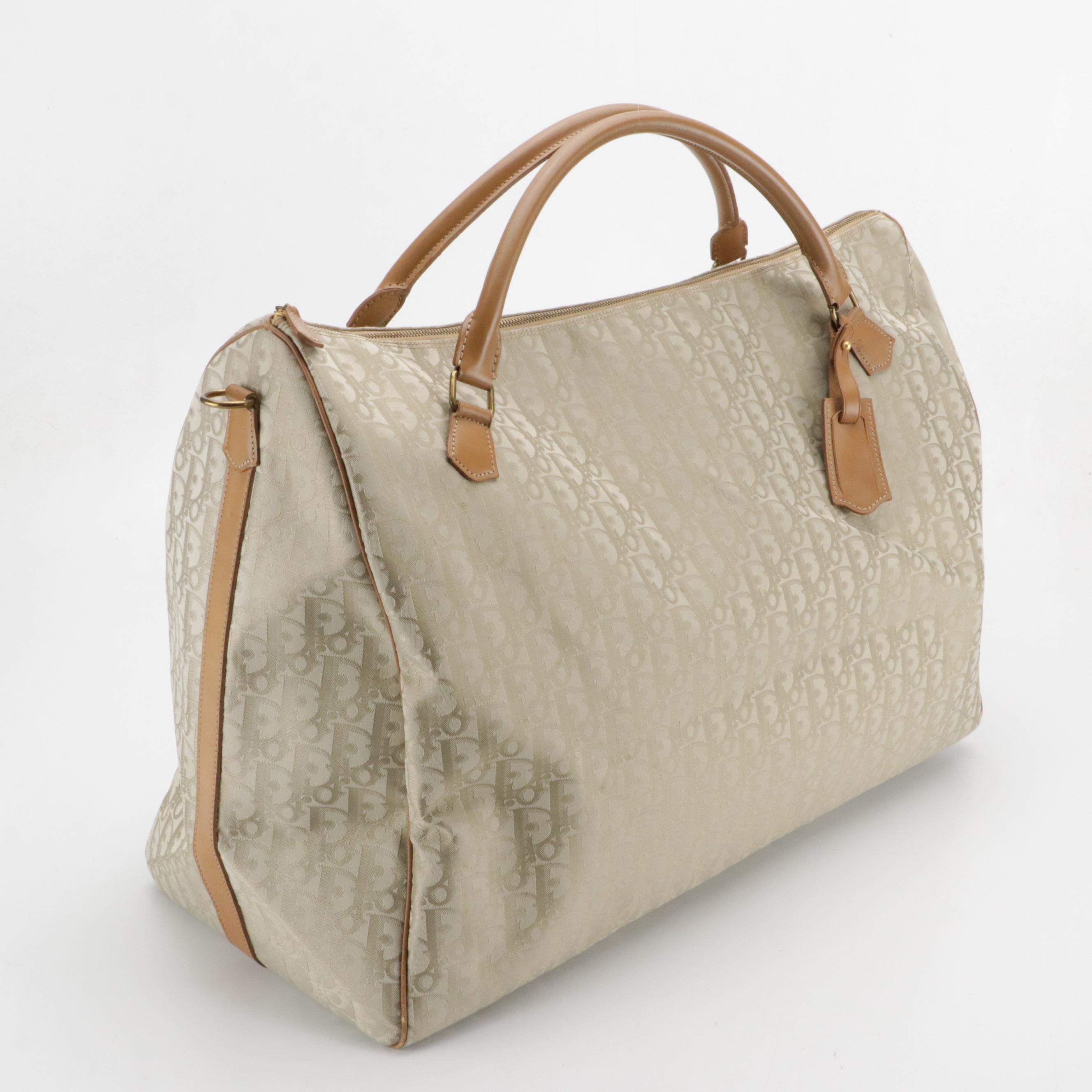 Christian Dior Weekender Boston Bag in Beige Trotter Canvas and Brown Leather