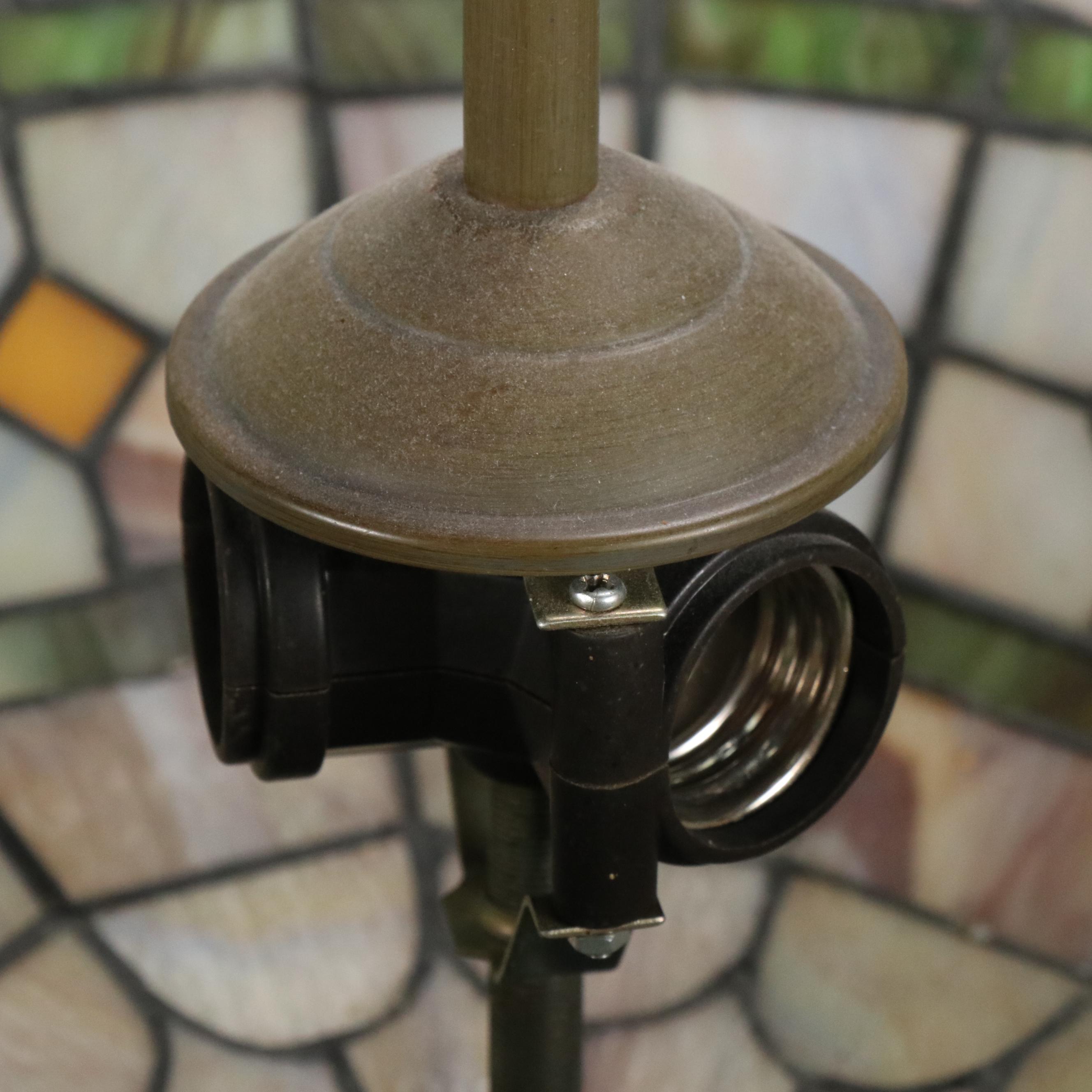 Pair of Art Nouveau Style Leaded Slag Glass Plaffonier Pendant Lights