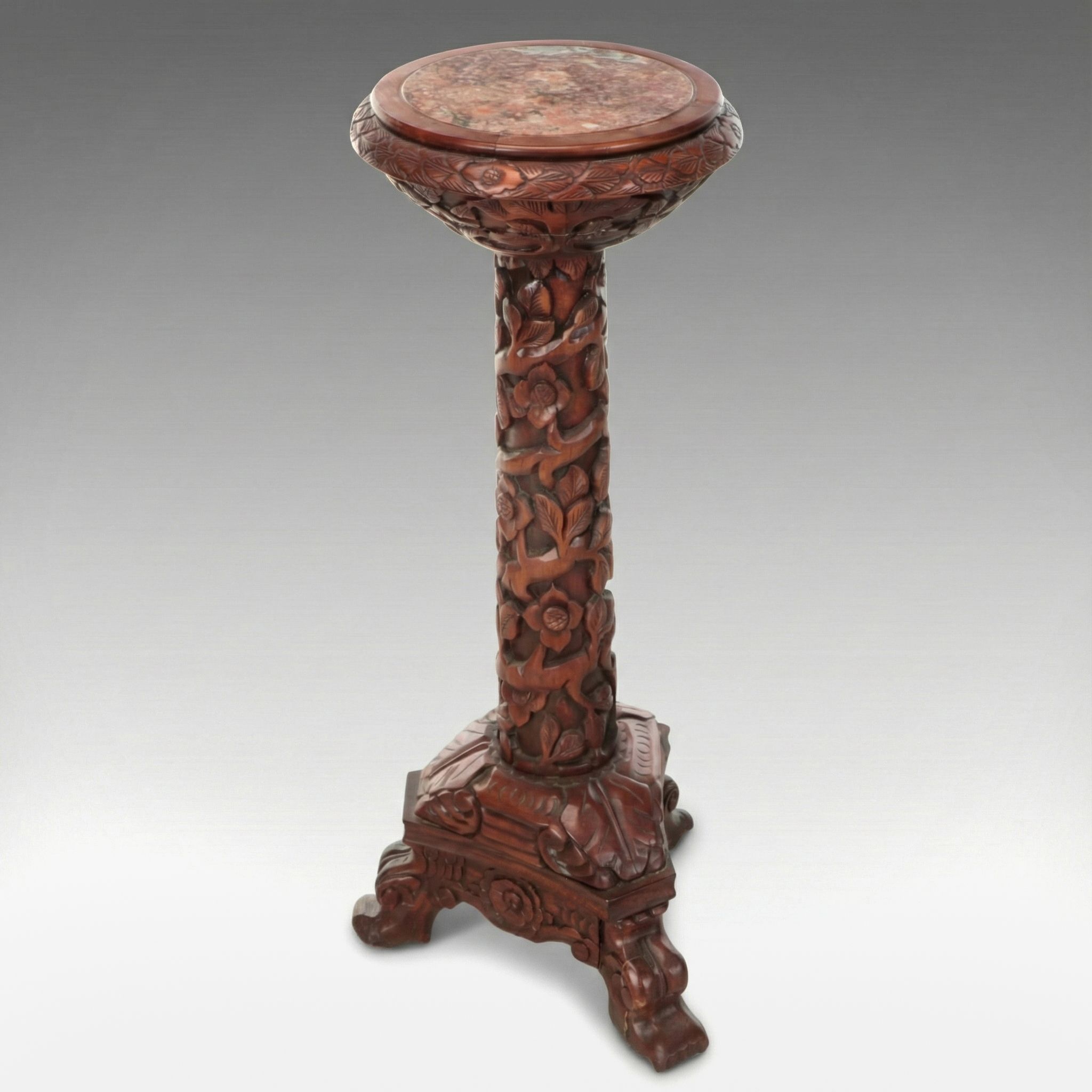 Marble and Carved Wood Plant Stand