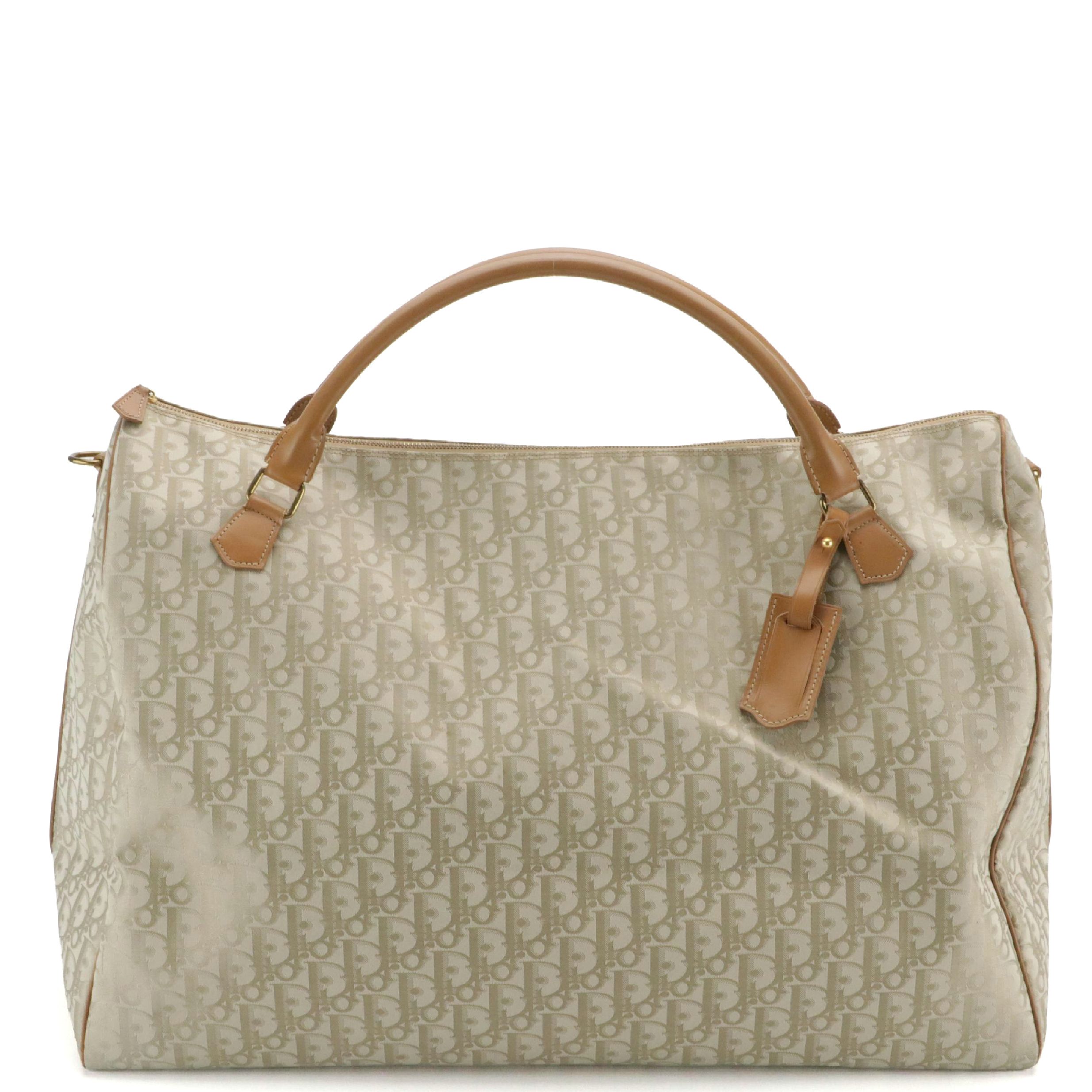 Christian Dior Weekender Boston Bag in Beige Trotter Canvas and Brown Leather