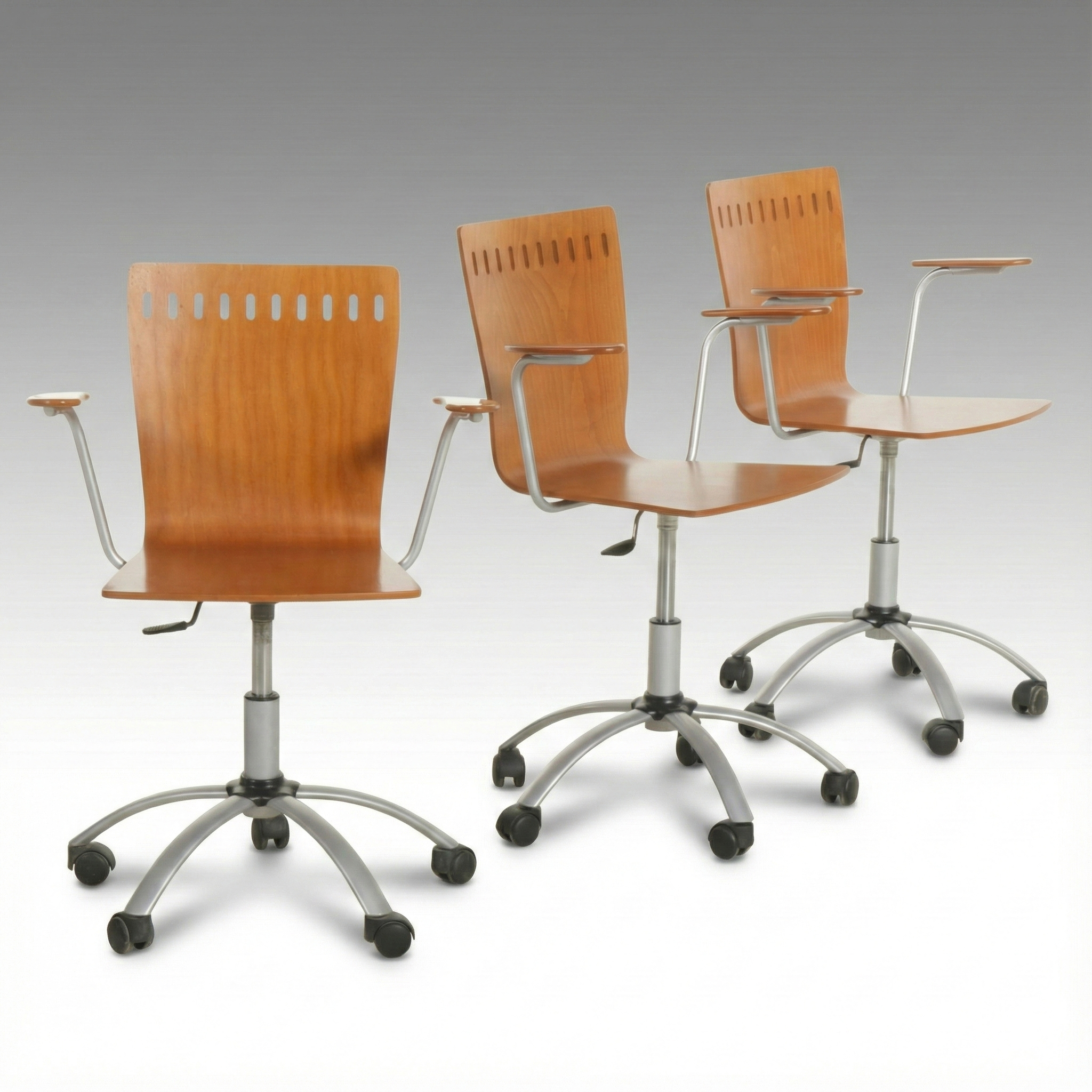 Three Italian Modern Formed Plywood Office Chairs, 21st Century