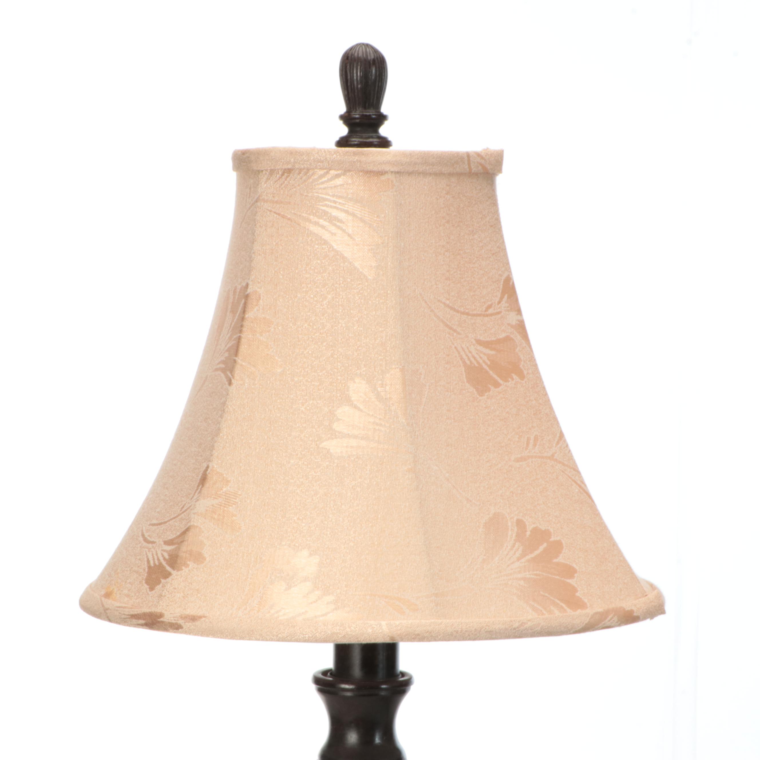 Pair of Colonial Style Barley Twist Console Lamps with Floral Shades