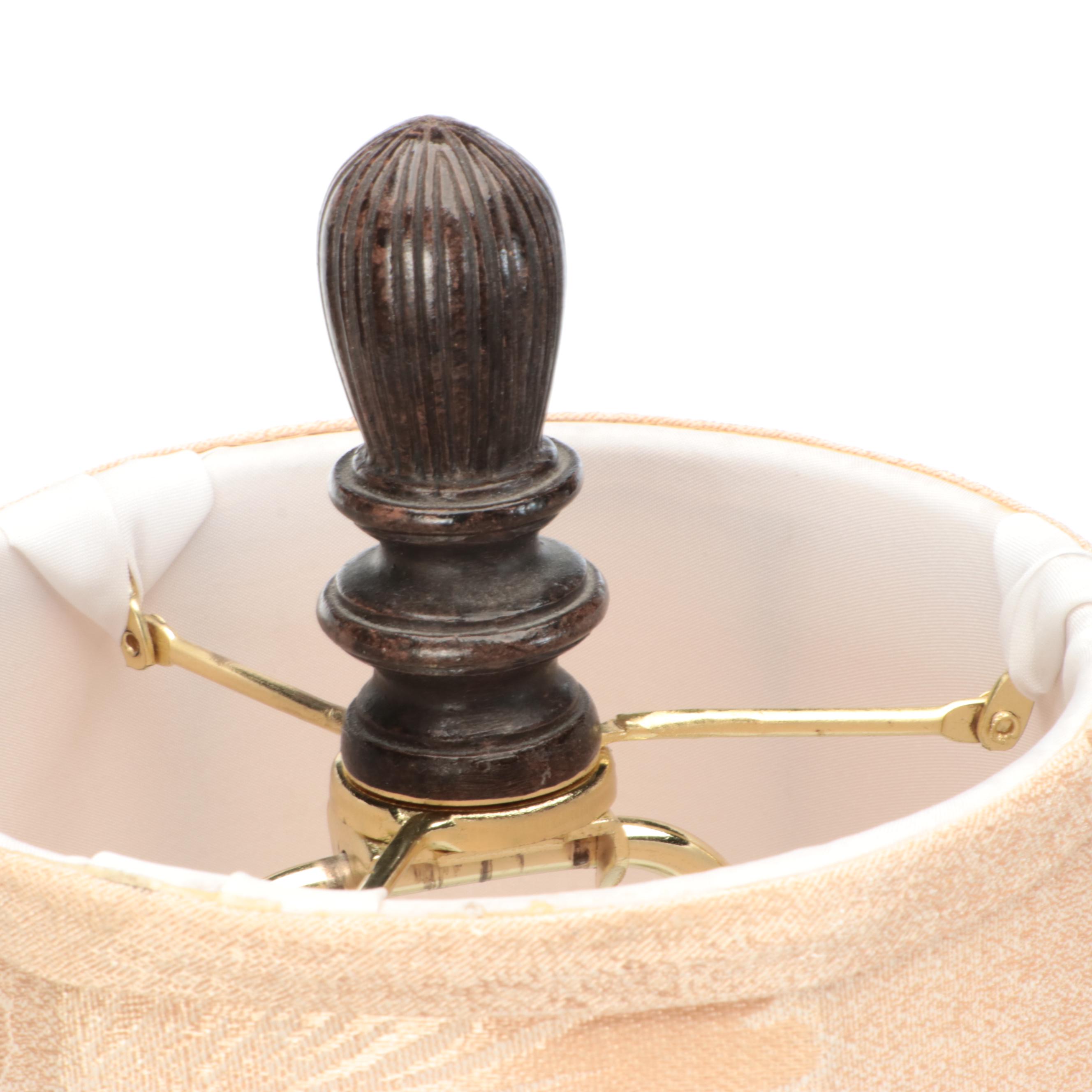 Pair of Colonial Style Barley Twist Console Lamps with Floral Shades