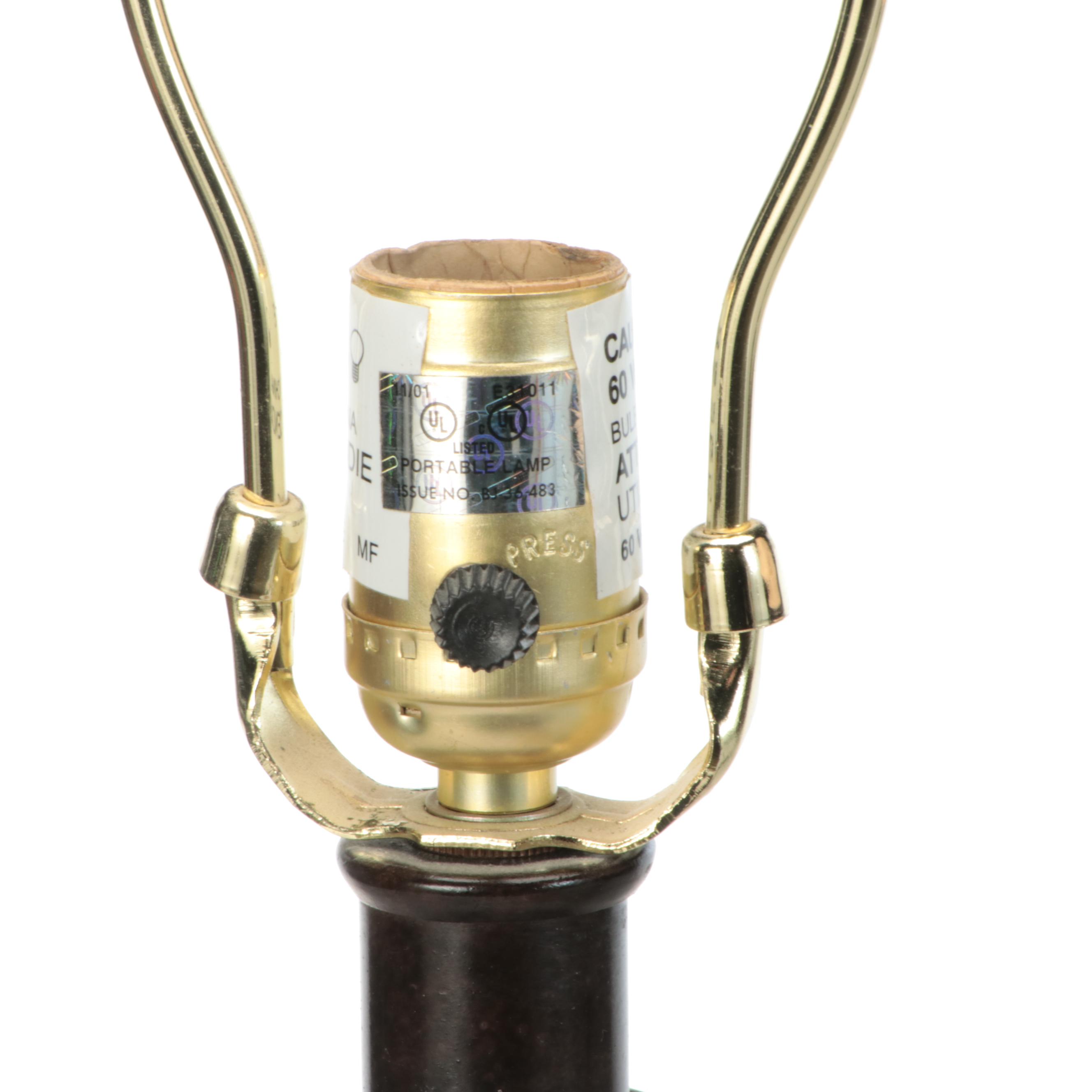 Pair of Colonial Style Barley Twist Console Lamps with Floral Shades