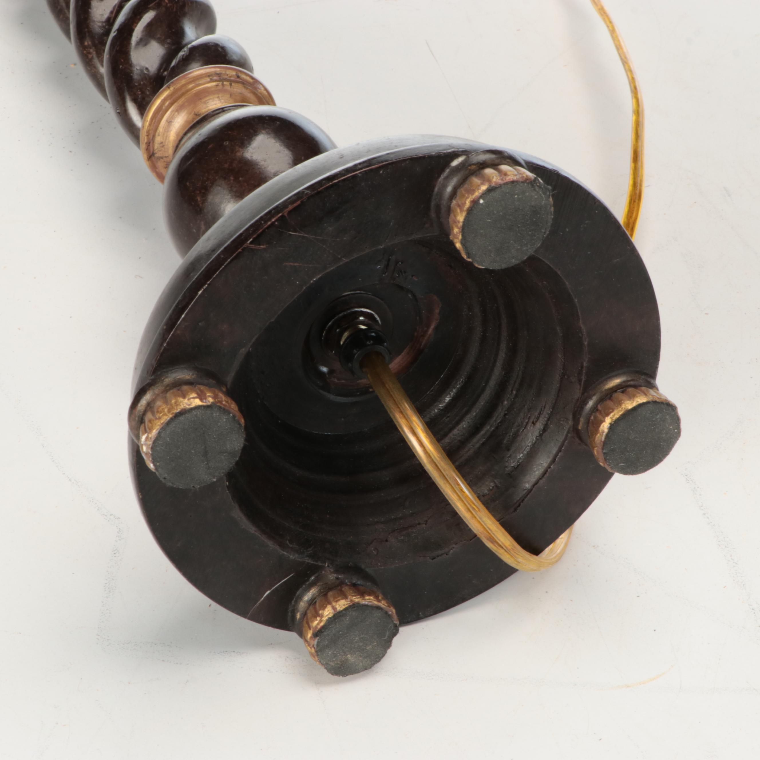 Pair of Colonial Style Barley Twist Console Lamps with Floral Shades