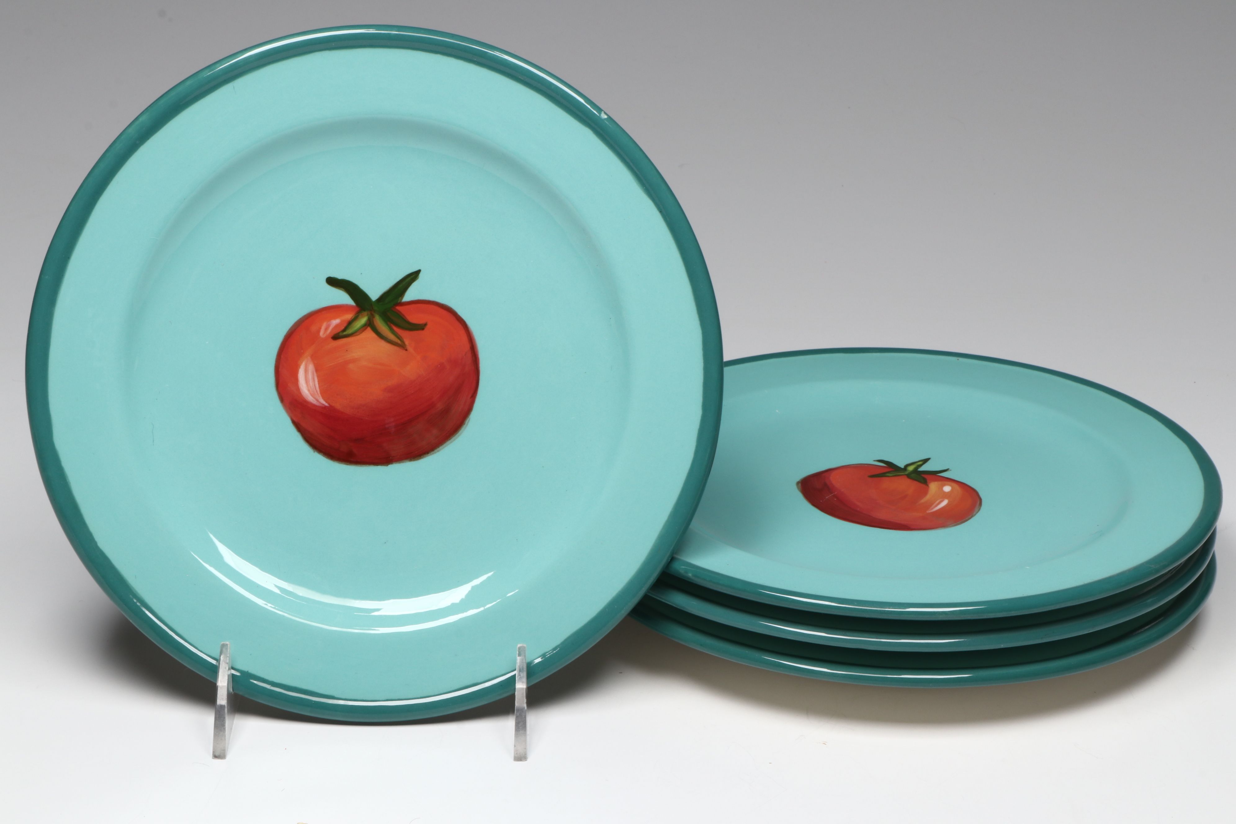 Droll Designs Hand-Painted Tomato Motif Plates