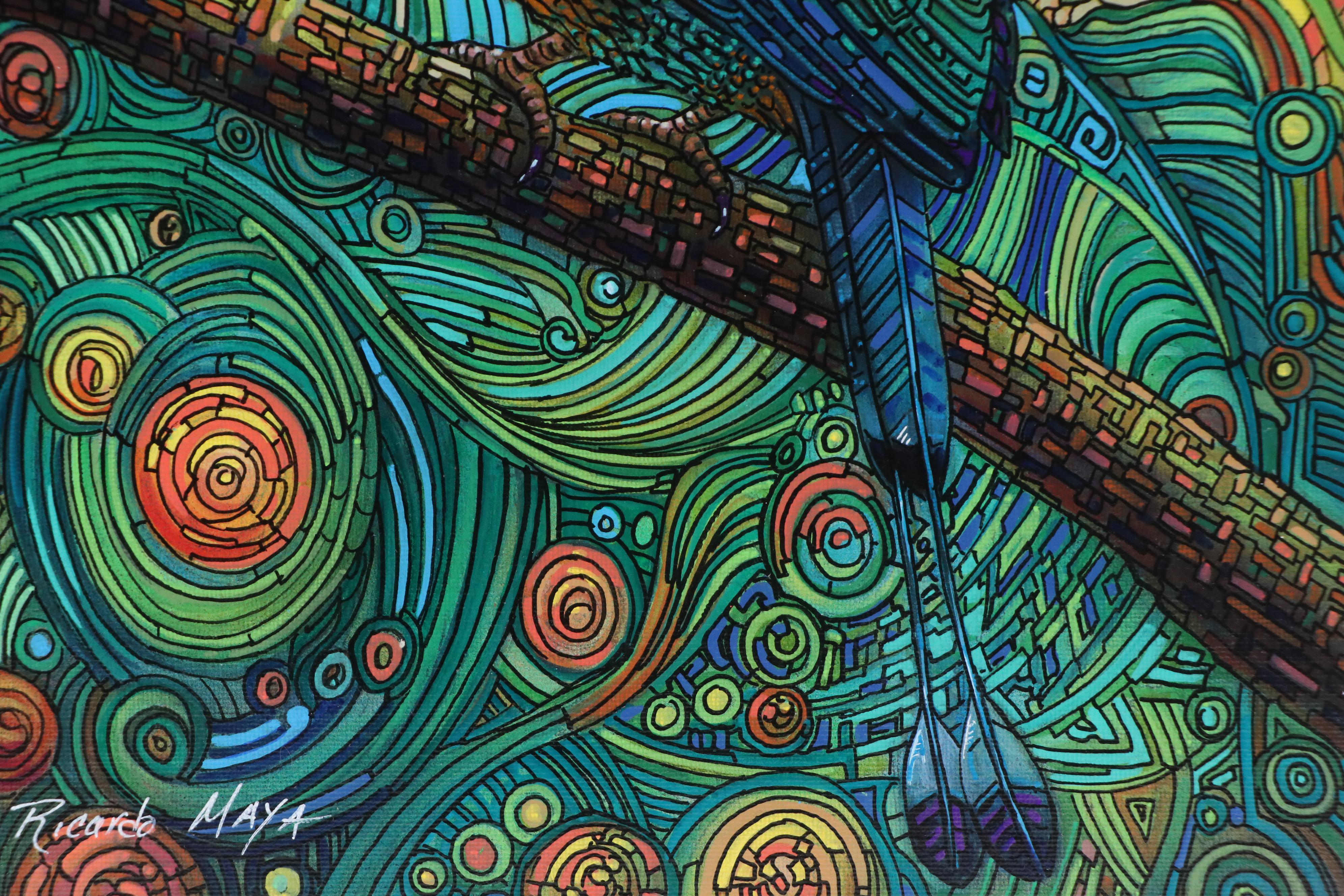 Ricardo Maya Stylized Acrylic Painting of Bird, 21st Century
