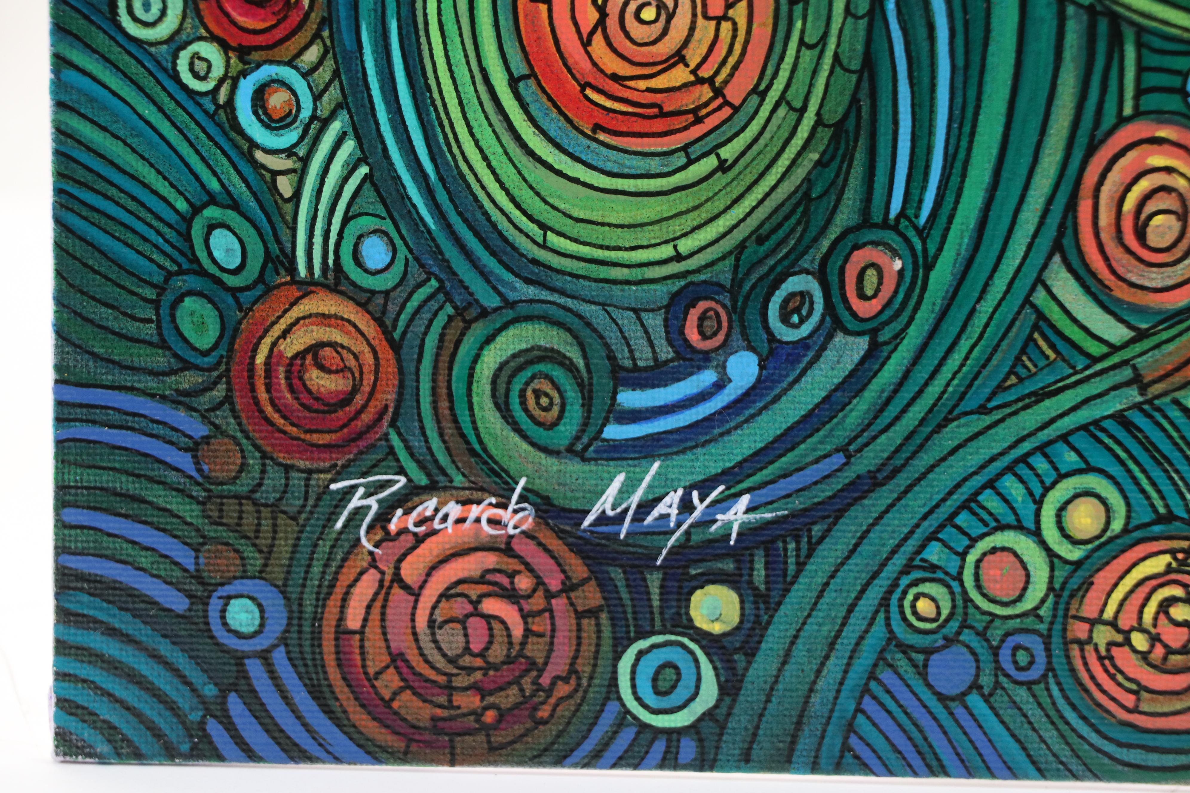 Ricardo Maya Stylized Acrylic Painting of Bird, 21st Century