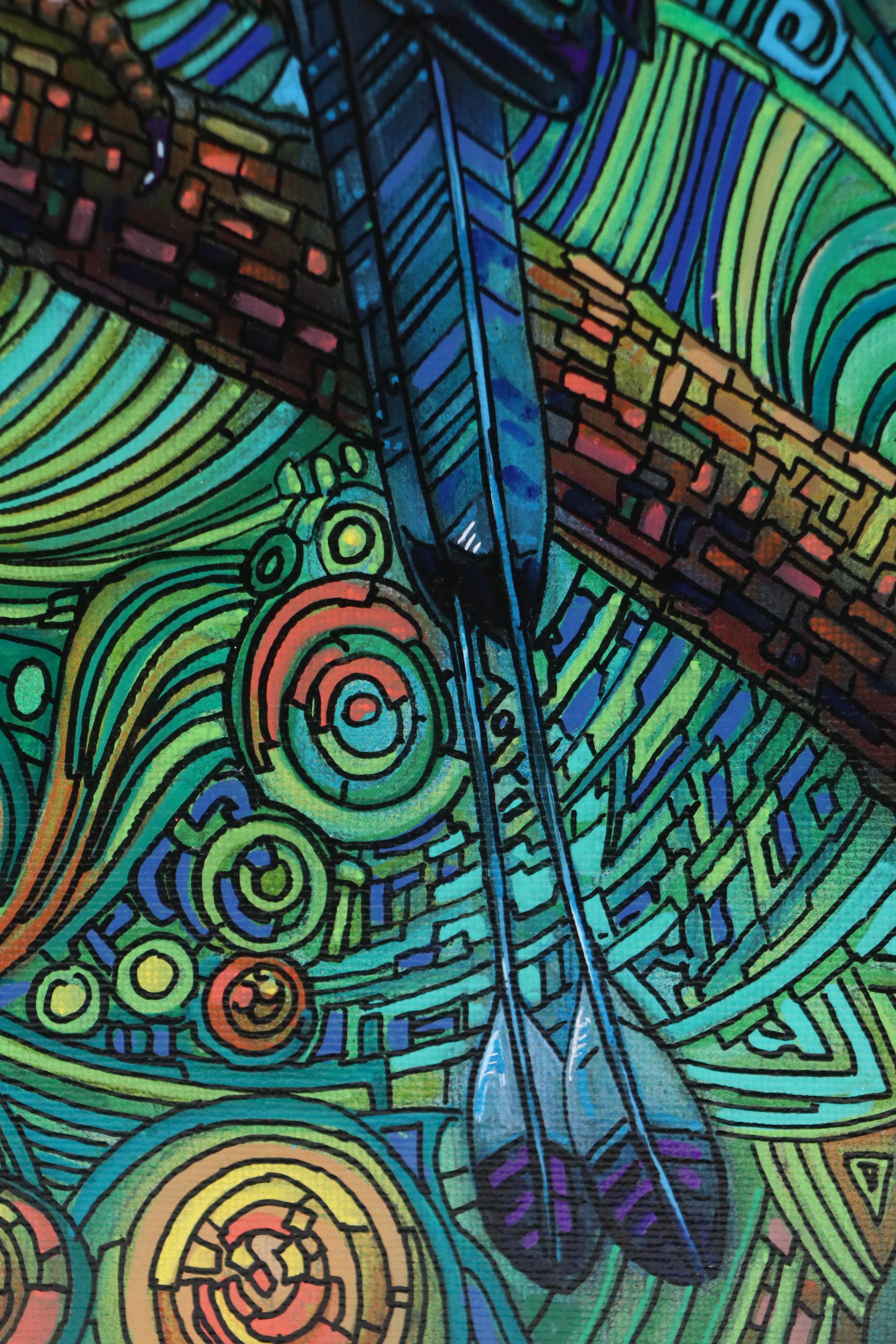 Ricardo Maya Stylized Acrylic Painting of Bird, 21st Century