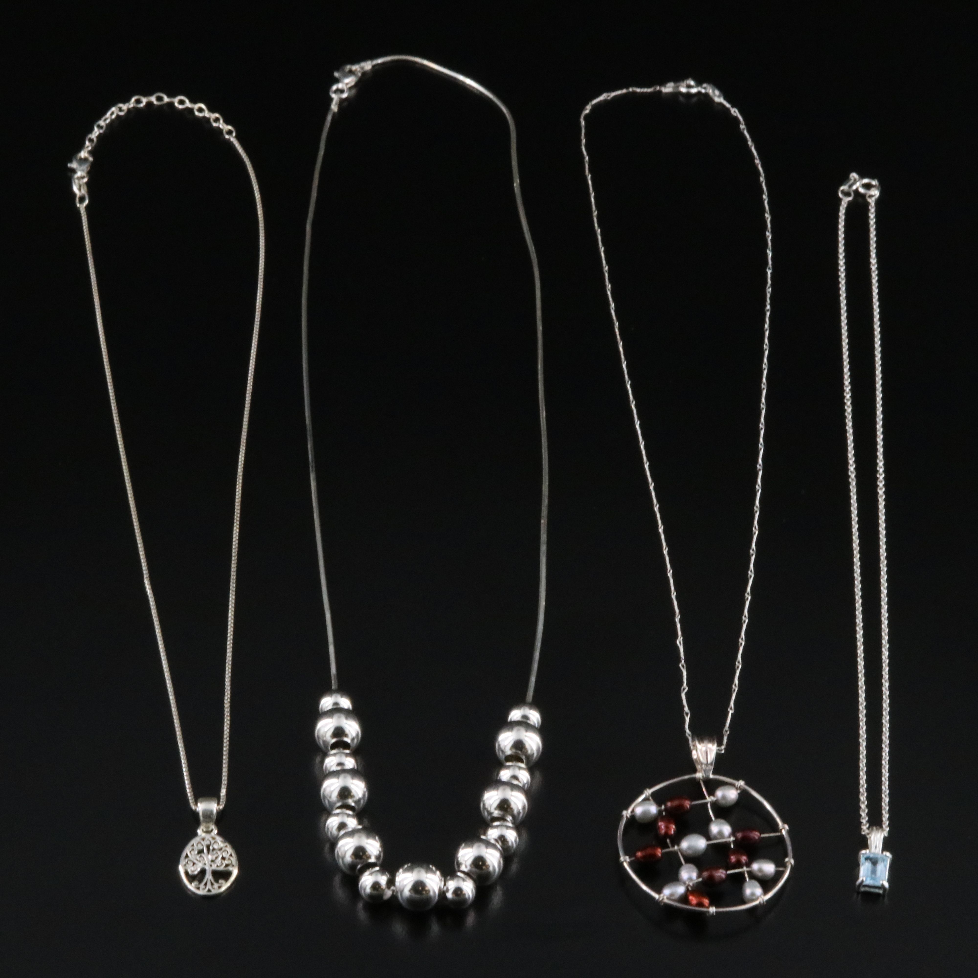 Sterling Pendant Necklace Collection with Pearls and Blue Topaz
