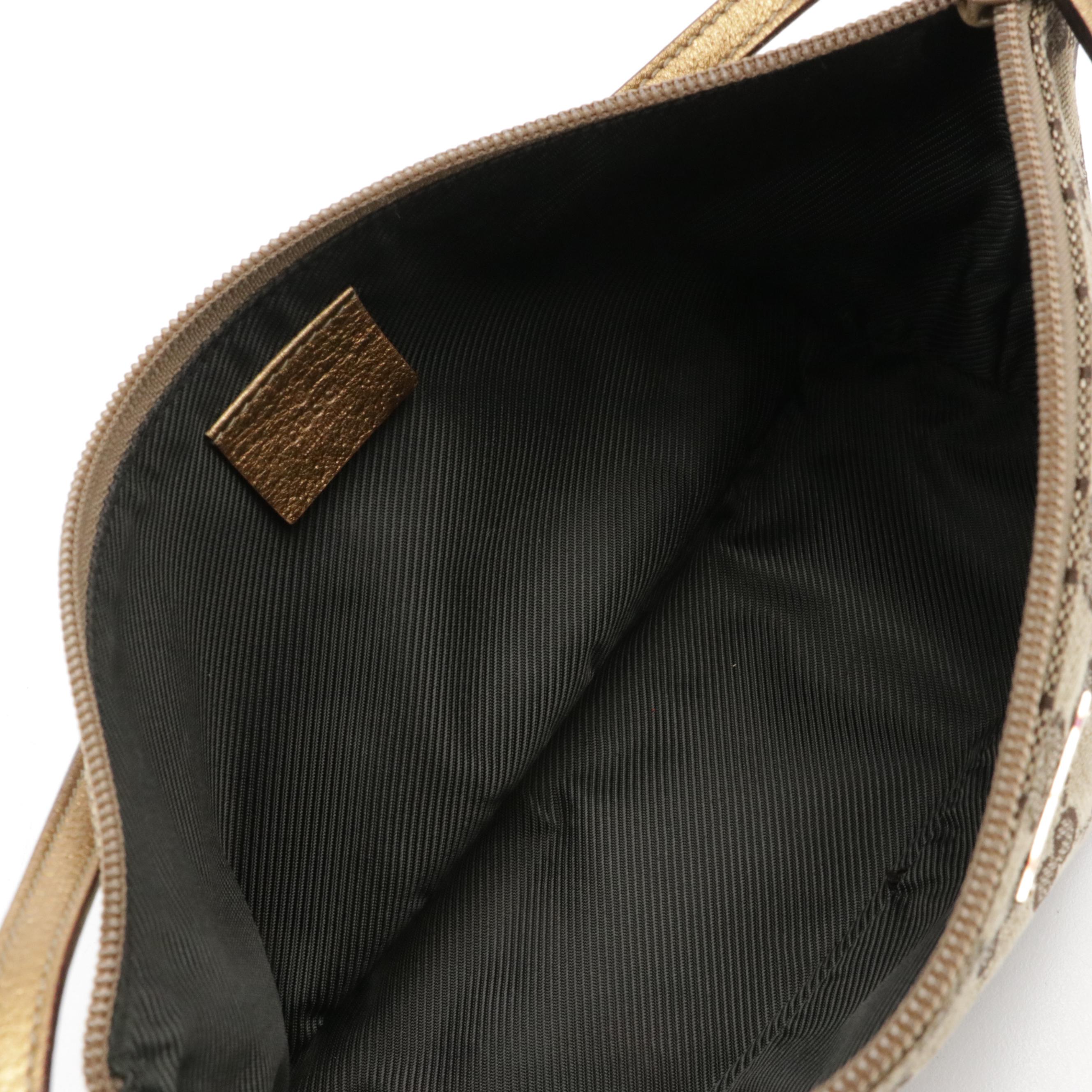 Gucci Boat Pochette in Brown GG Canvas with Metallic Leather Trim