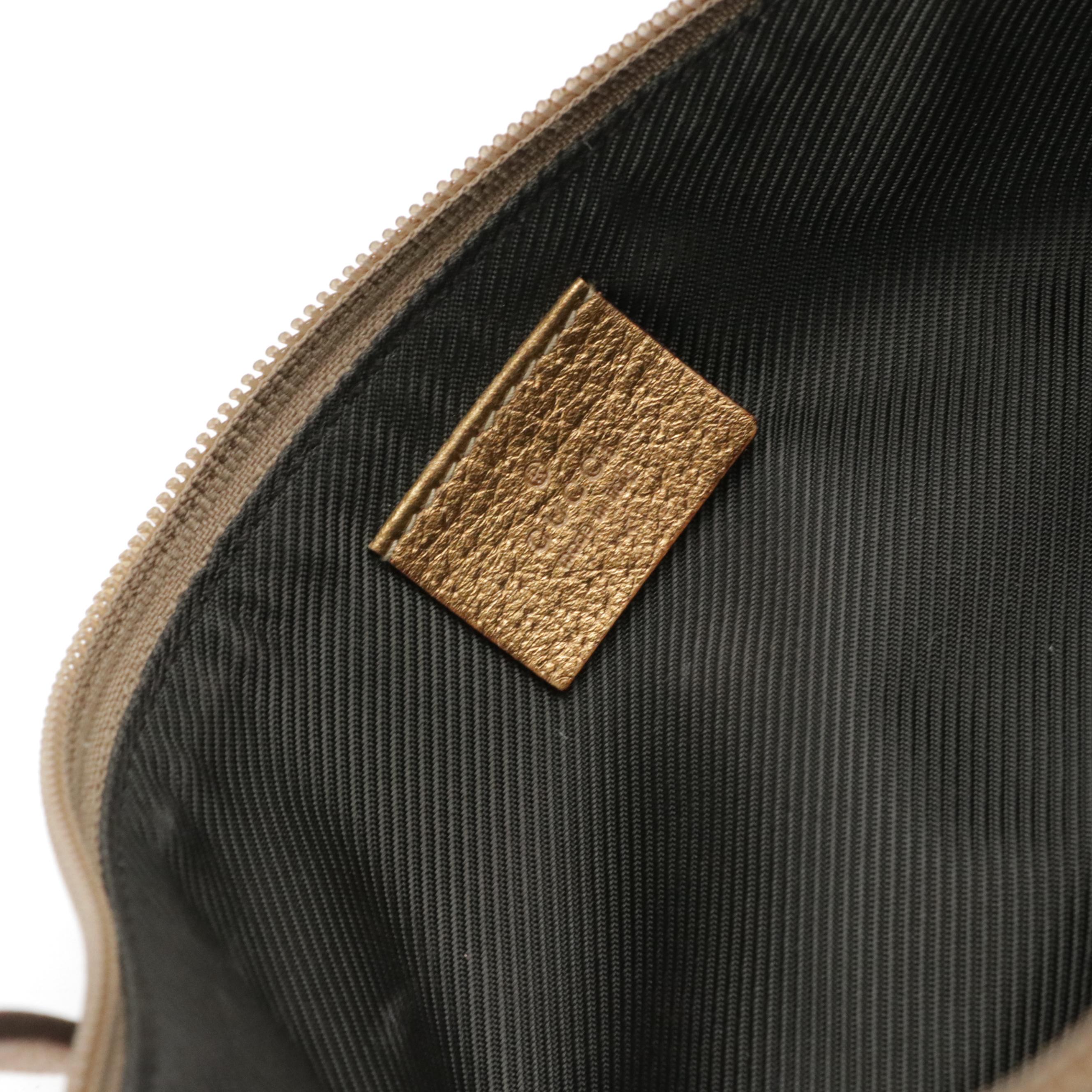 Gucci Boat Pochette in Brown GG Canvas with Metallic Leather Trim