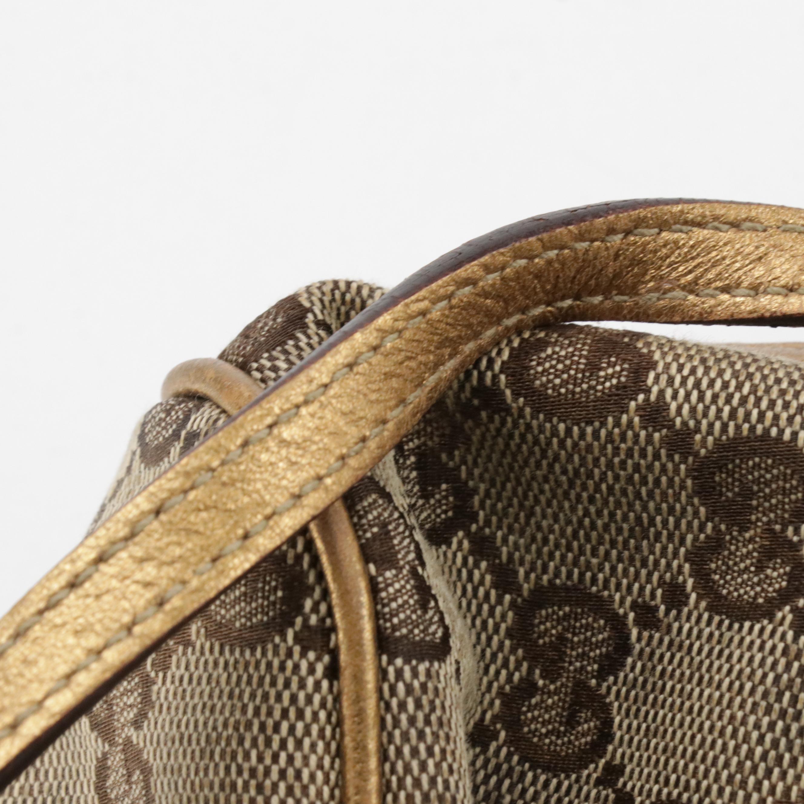 Gucci Boat Pochette in Brown GG Canvas with Metallic Leather Trim