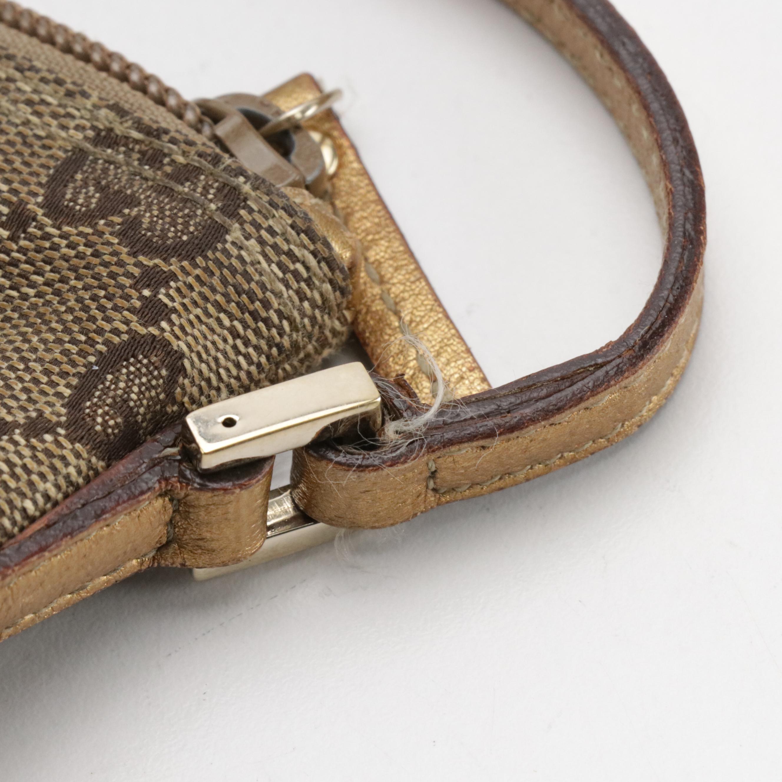 Gucci Boat Pochette in Brown GG Canvas with Metallic Leather Trim