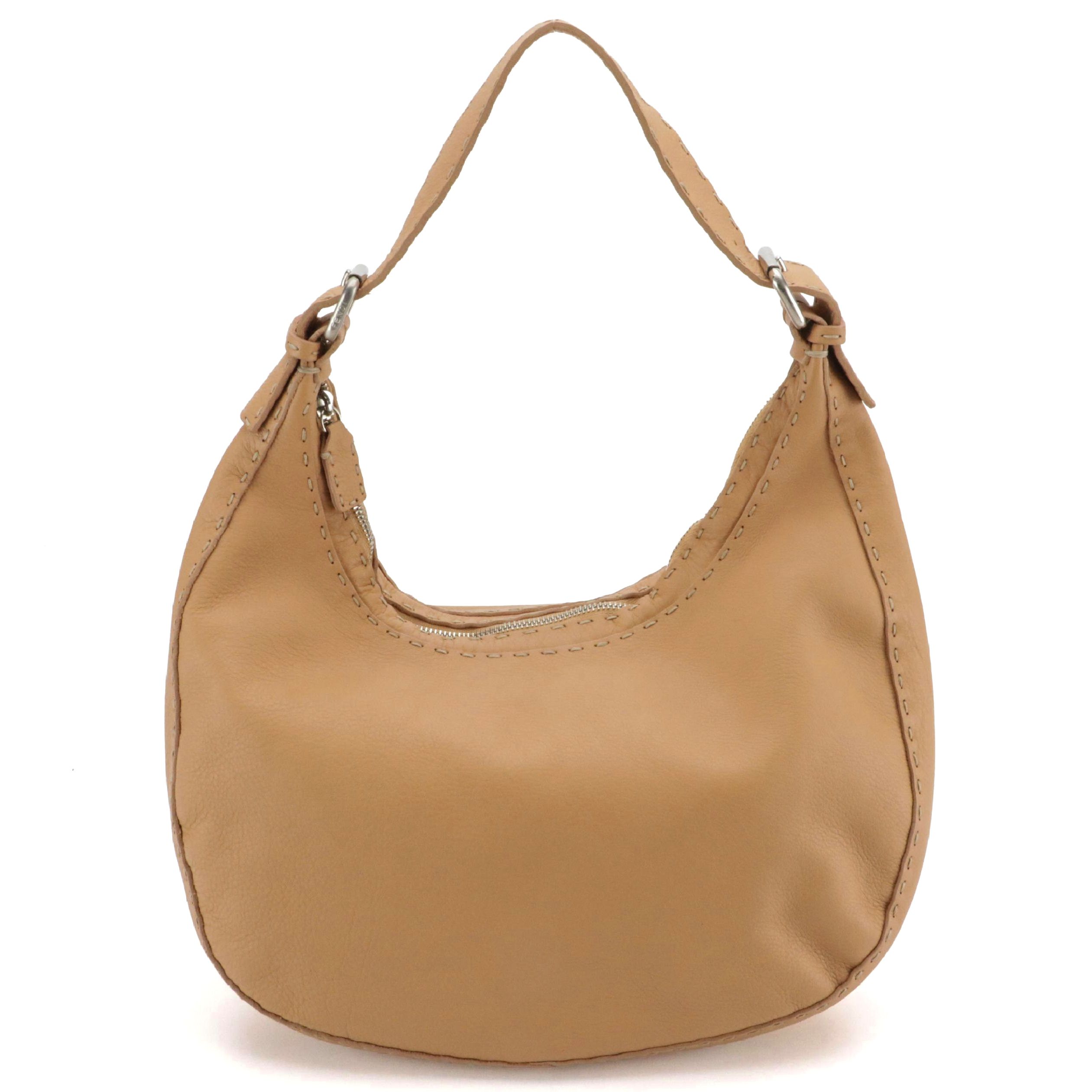 Fendi Selleria Buckle Strap Shoulder Bag in Beige Roma Leather