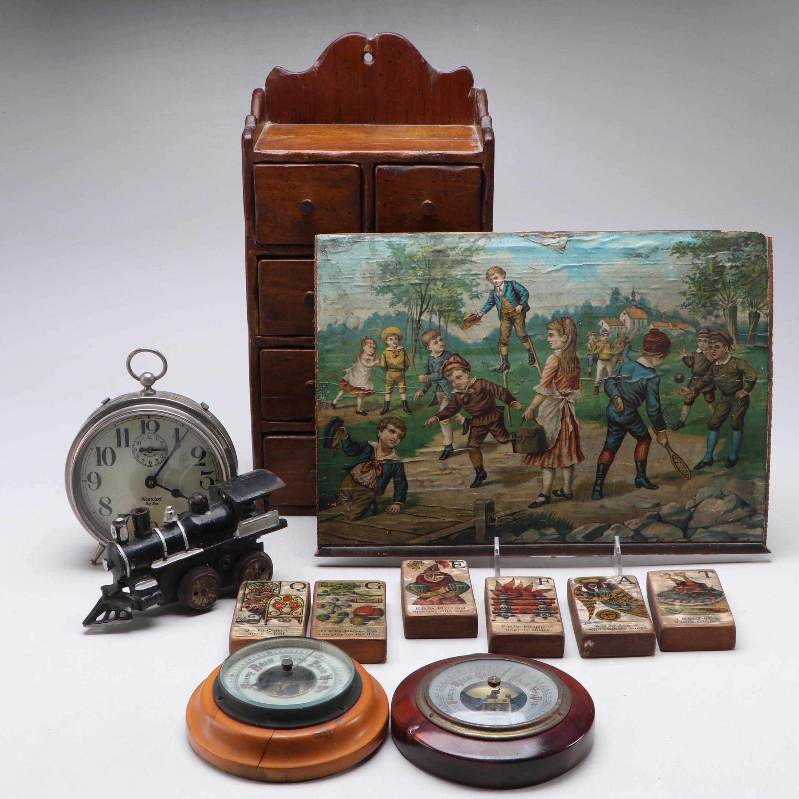 Ives Cast Iron Wind-Up Train with Clock and More Décor, Early to Mid-20th C.