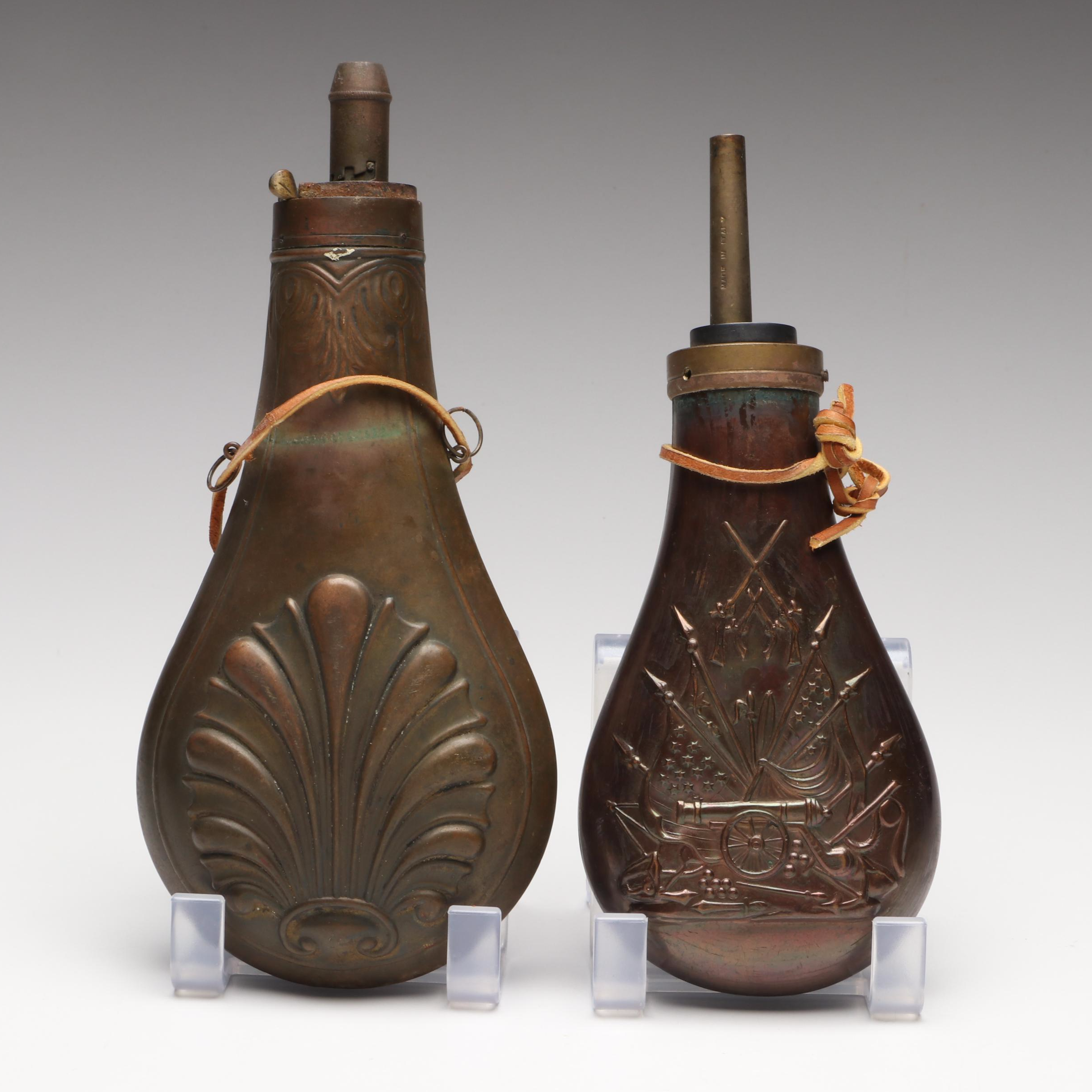 Antique Bronze Finish Federal and Art Nouveau Style Powder Flask