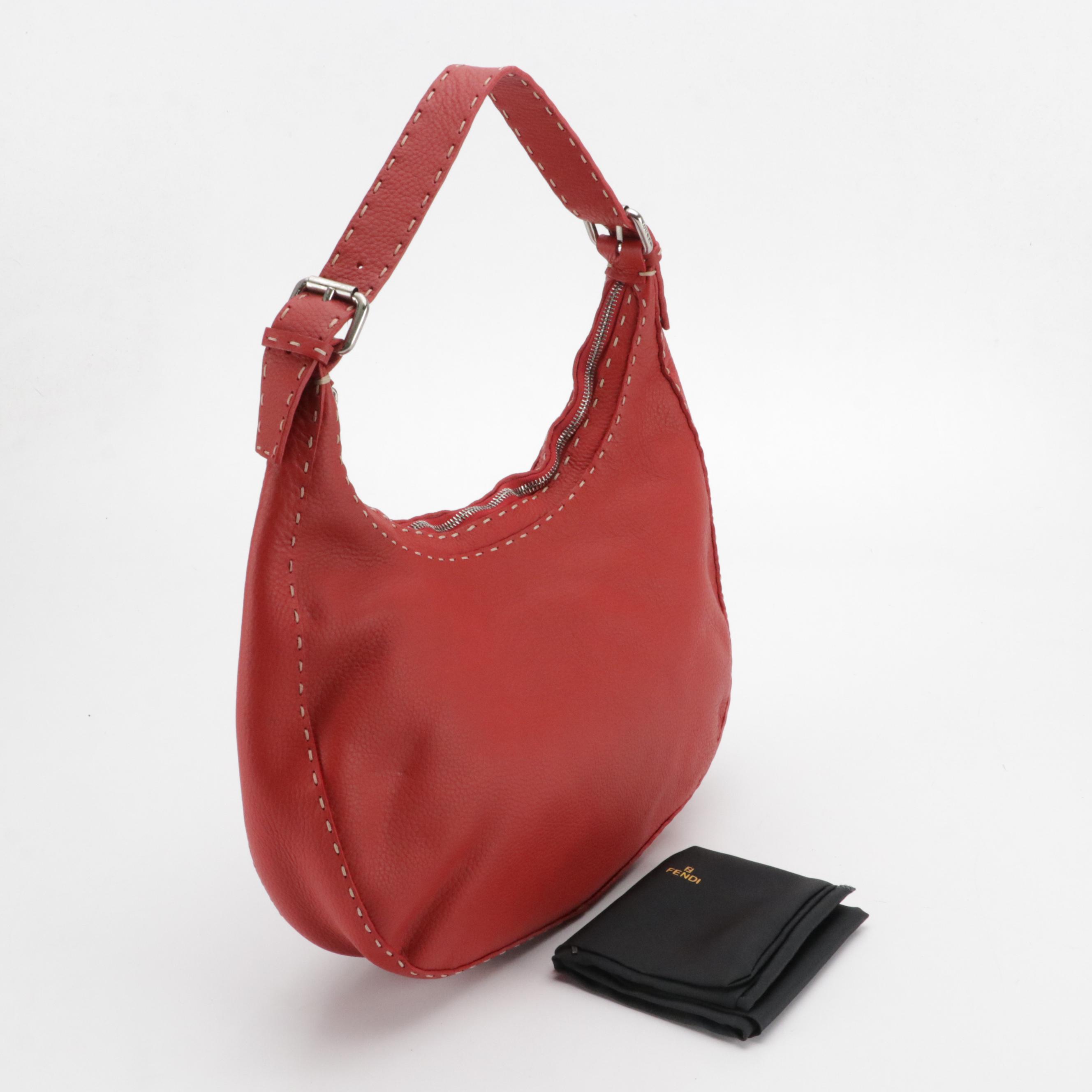 Fendi Selleria Buckle Strap Shoulder Bag in Red Roma Leather