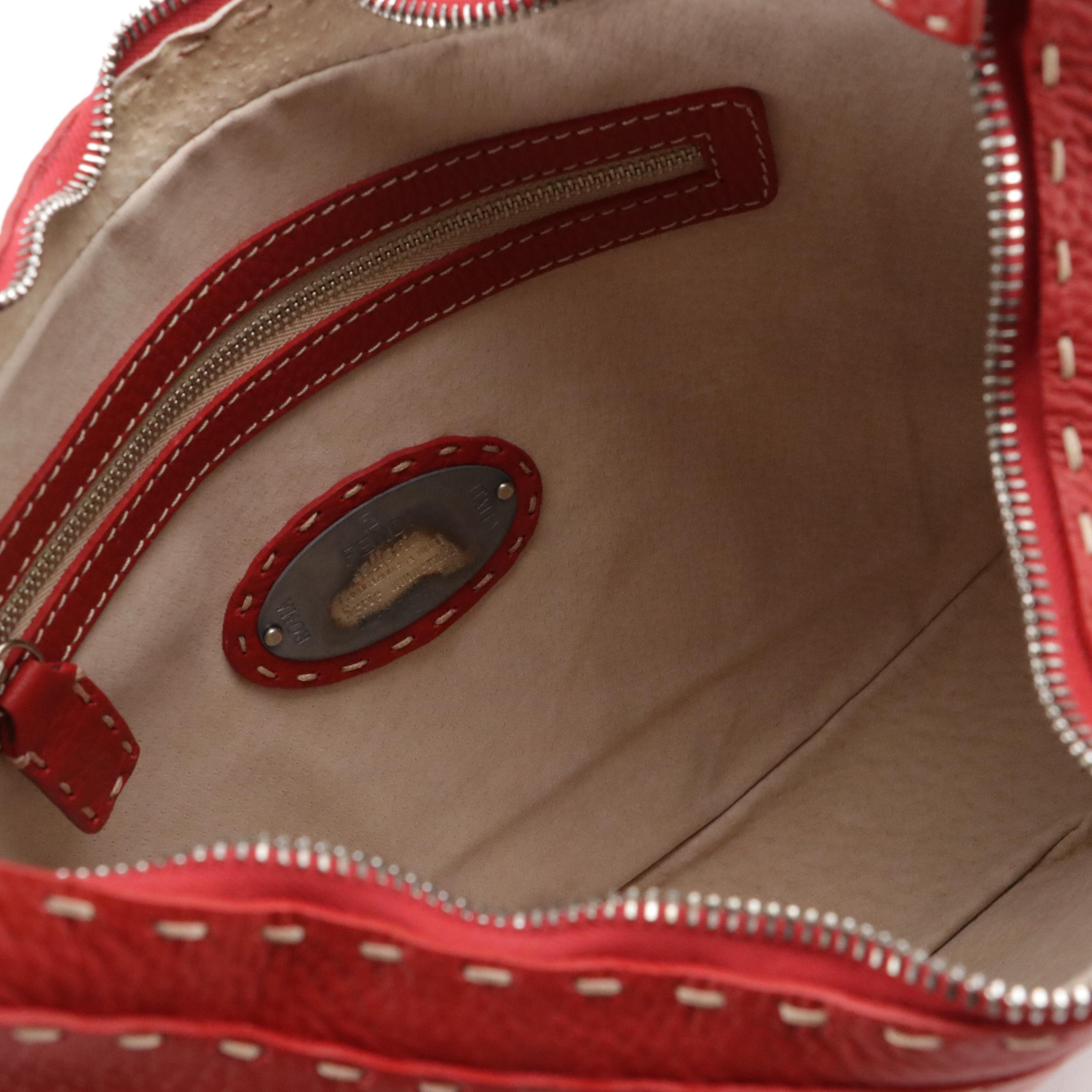 Fendi Selleria Buckle Strap Shoulder Bag in Red Roma Leather