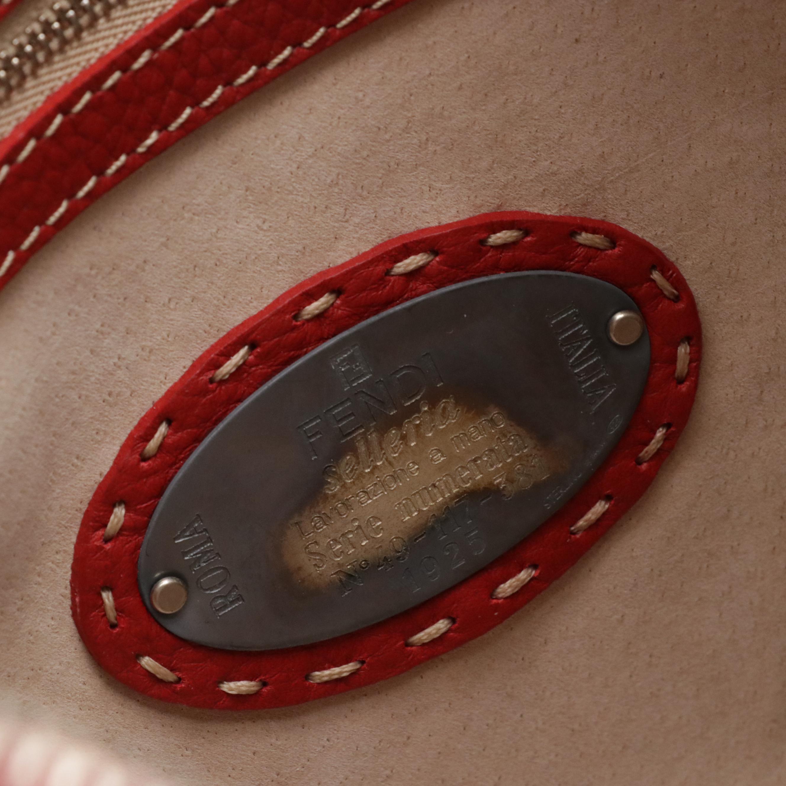 Fendi Selleria Buckle Strap Shoulder Bag in Red Roma Leather