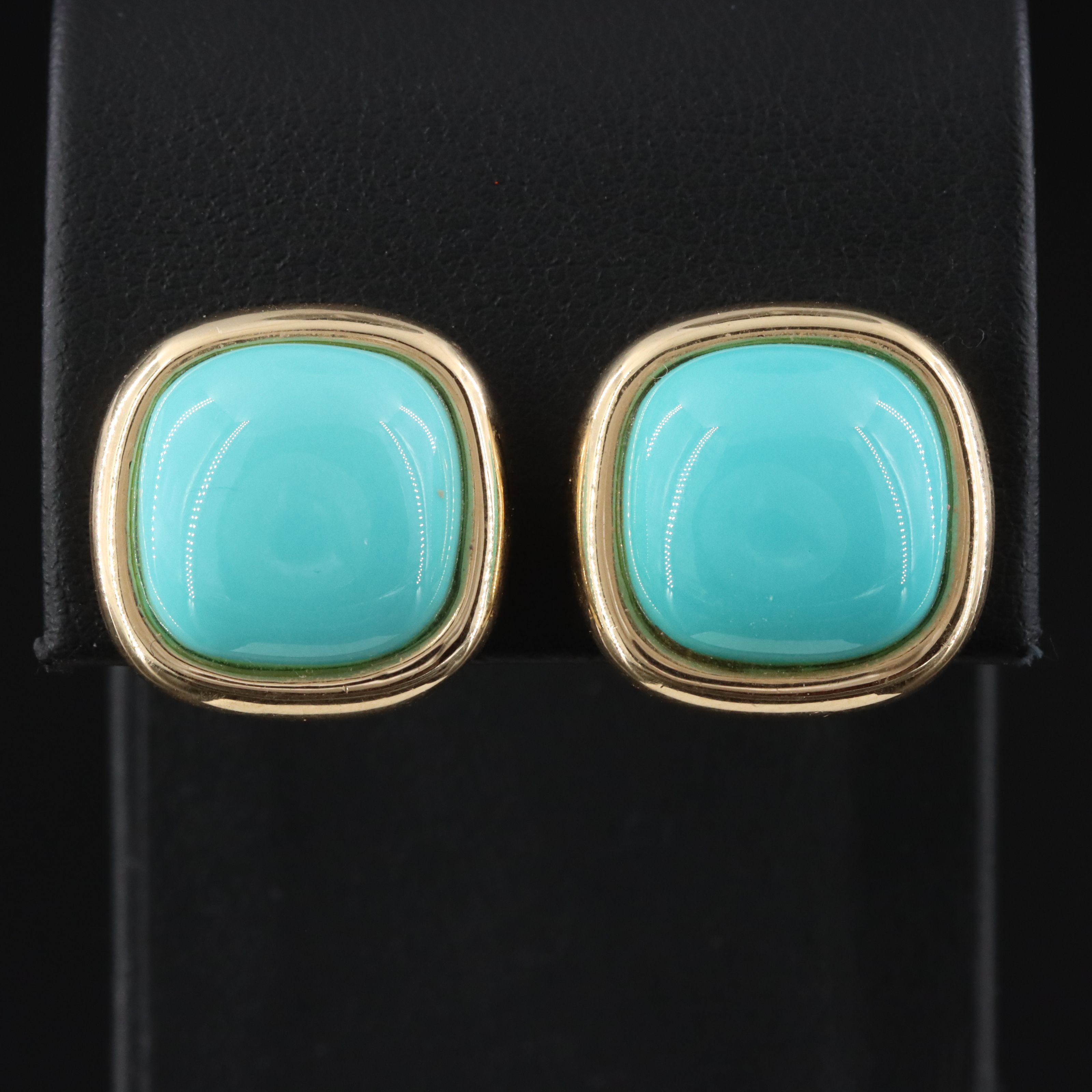 14K Turquoise Square Button Earrings