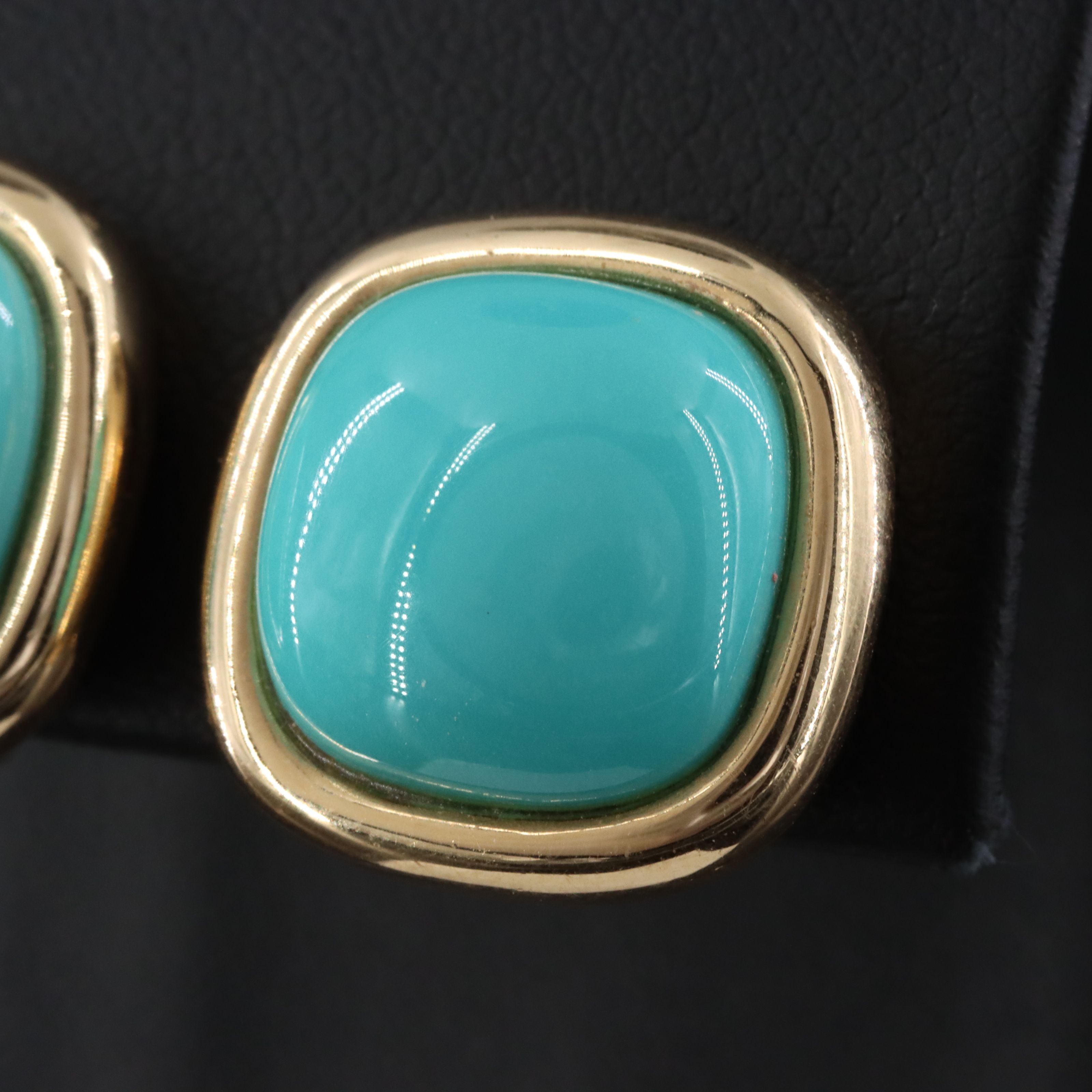 14K Turquoise Square Button Earrings