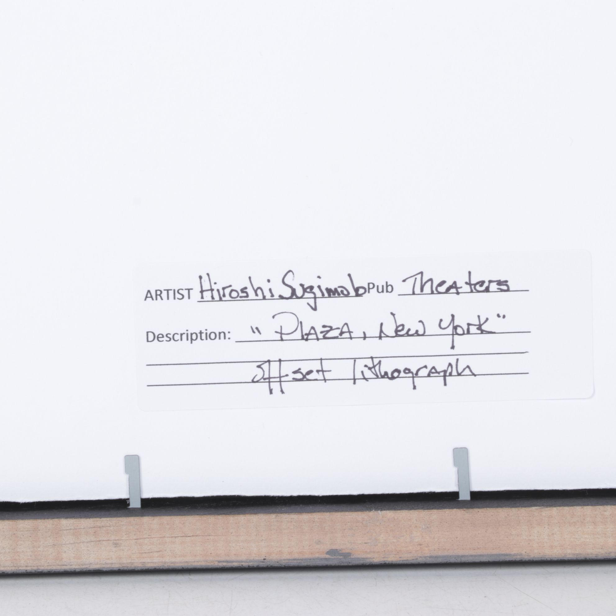 Hiroshi Sugimoto Offset Lithograph "Plaza, New York" from "Theaters" Series