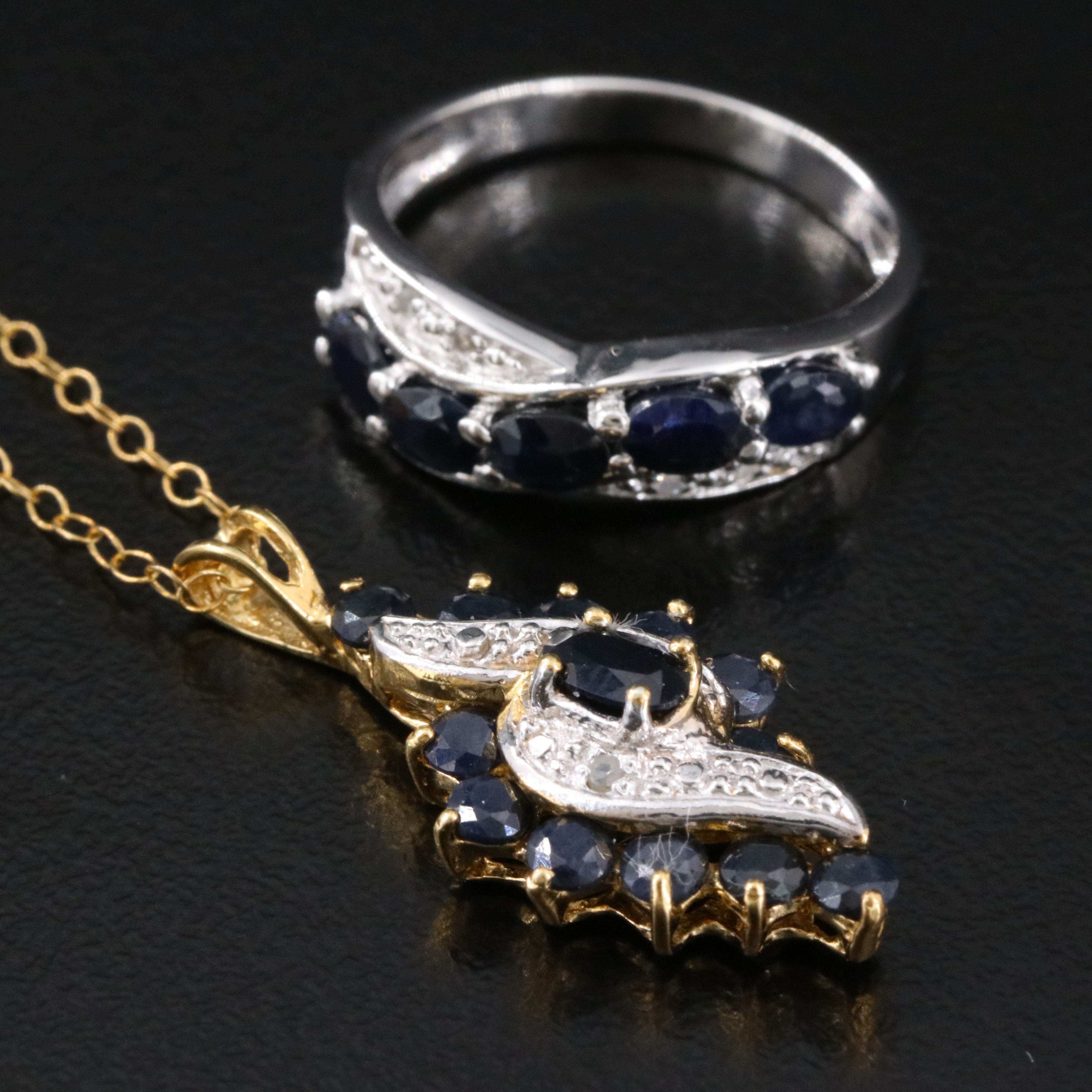 Sterling Sapphire and Diamond Necklace and Ring