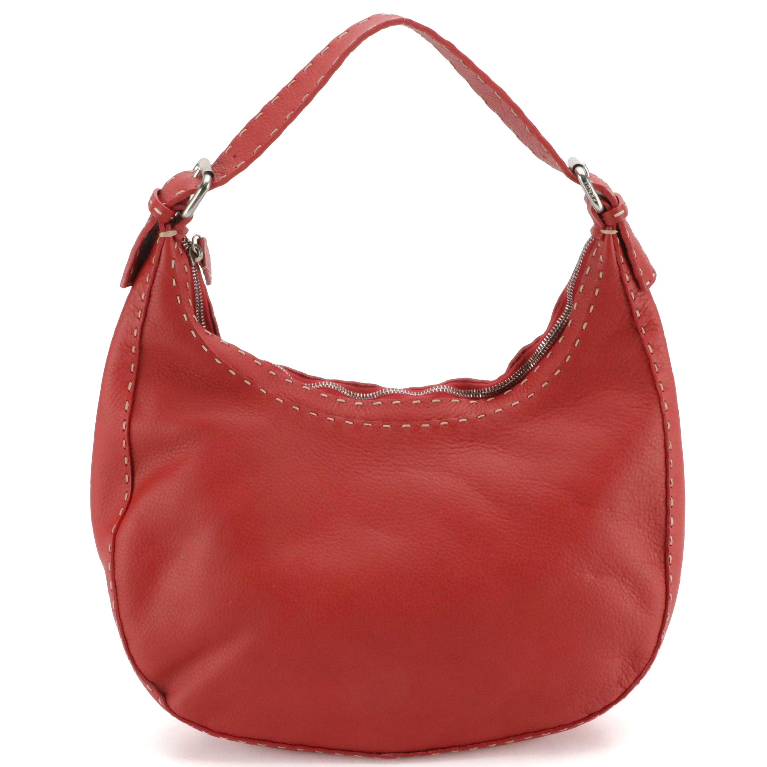 Fendi Selleria Buckle Strap Shoulder Bag in Red Roma Leather