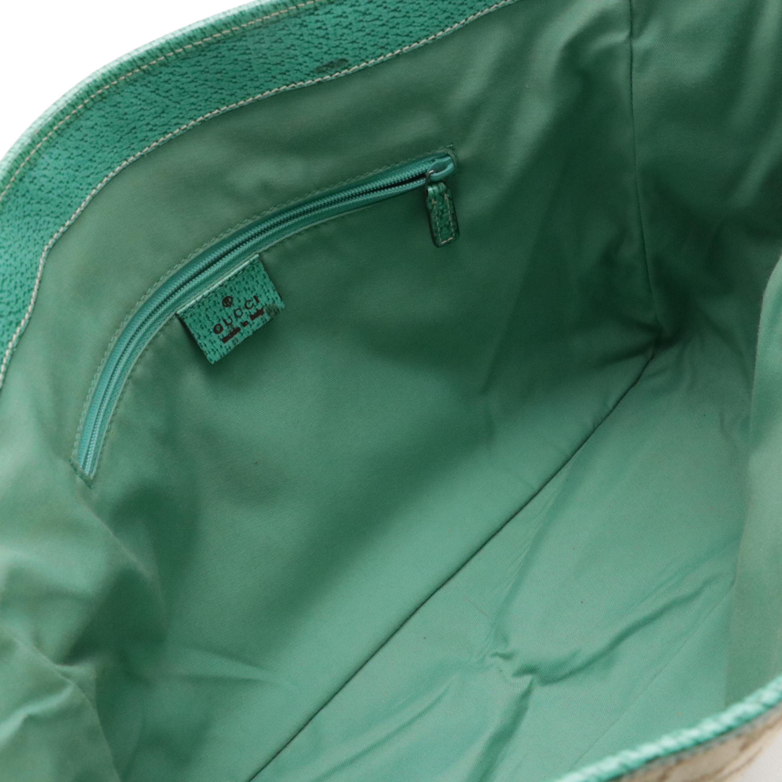 Gucci Brown GG Canvas and Teal Leather Tote