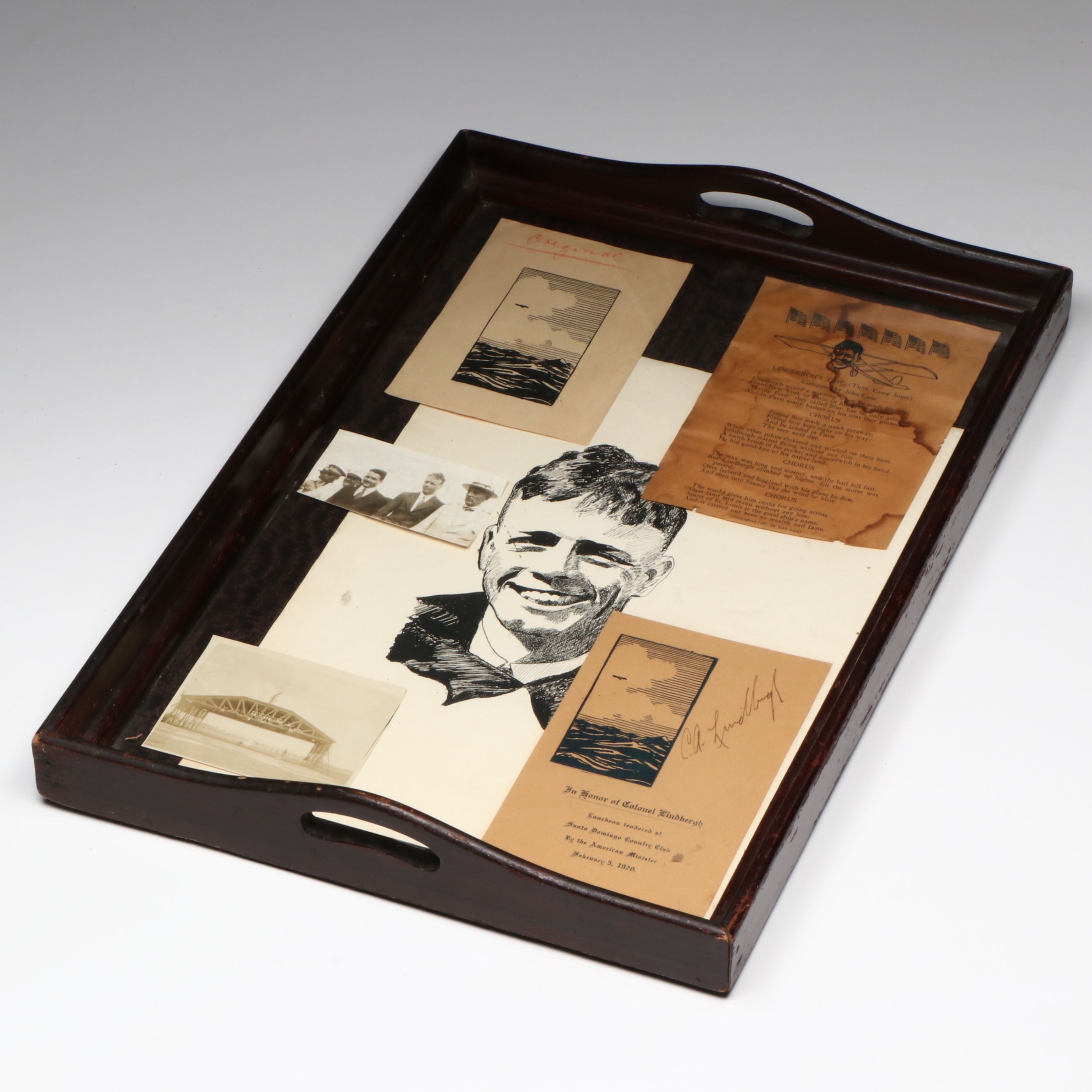 Antique Charles Lindbergh Signed Program and More Framed Memorabilia, 1920s