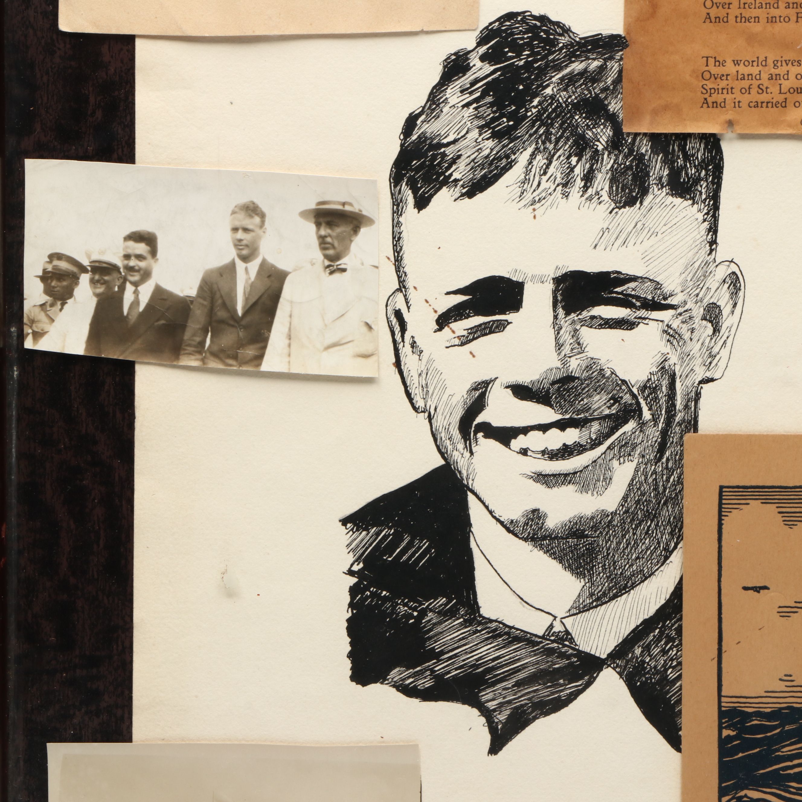 Antique Charles Lindbergh Signed Program and More Framed Memorabilia, 1920s