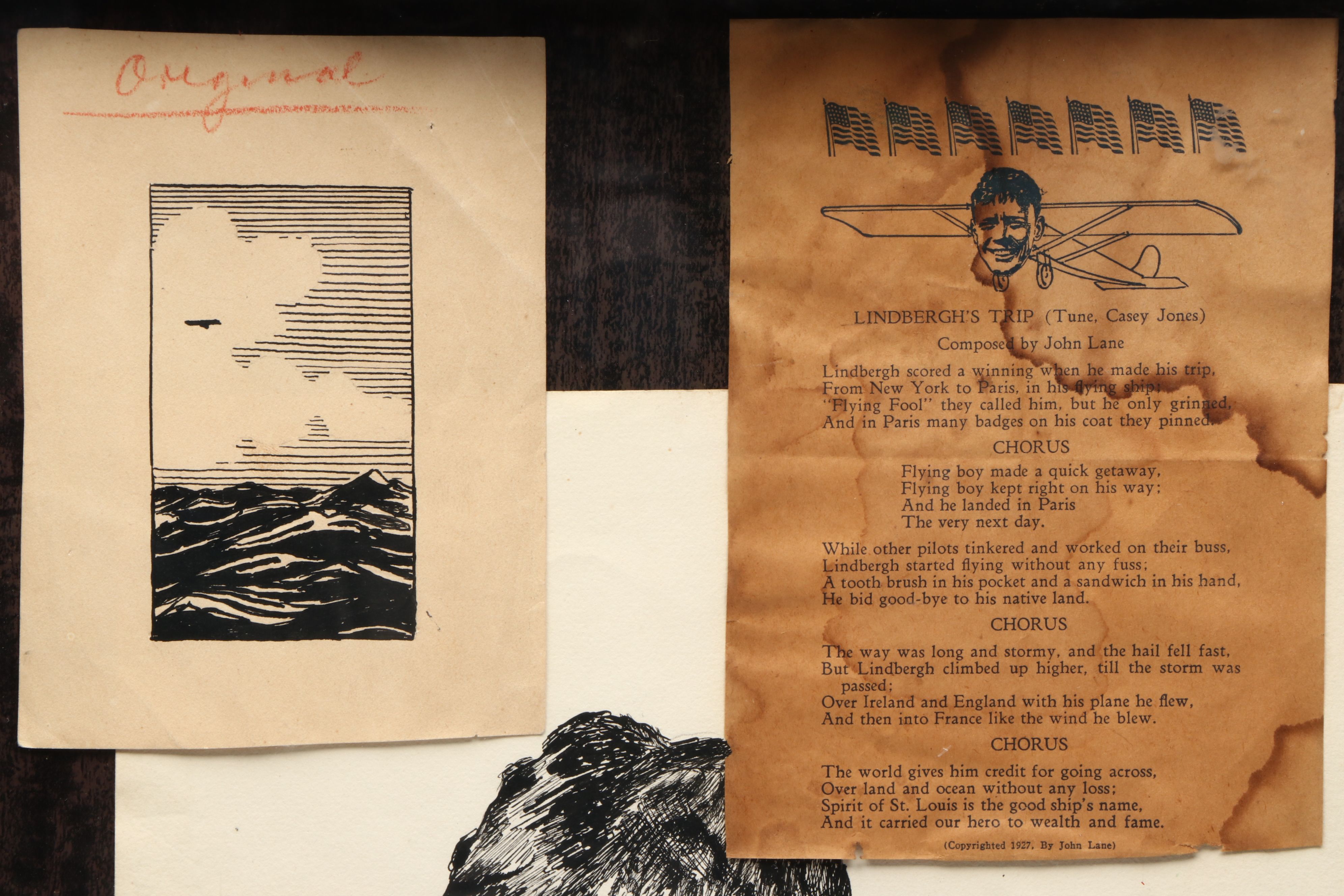 Antique Charles Lindbergh Signed Program and More Framed Memorabilia, 1920s